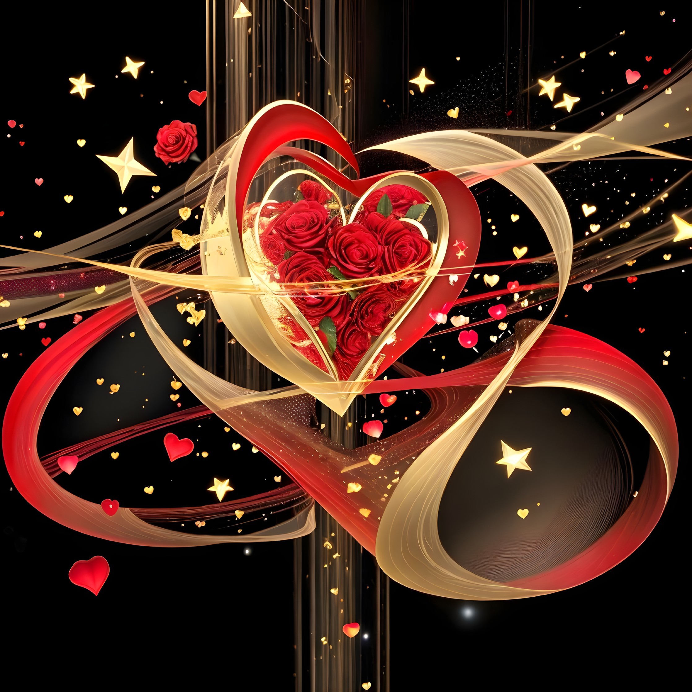 Translucent Heart Container with Red Roses and Ribbons
