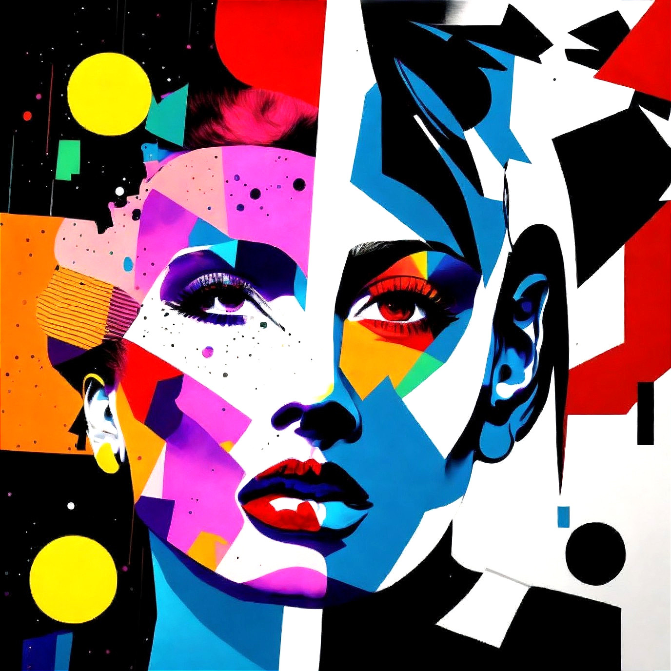 Pop Art Portrait of a Woman in Geometric Colors