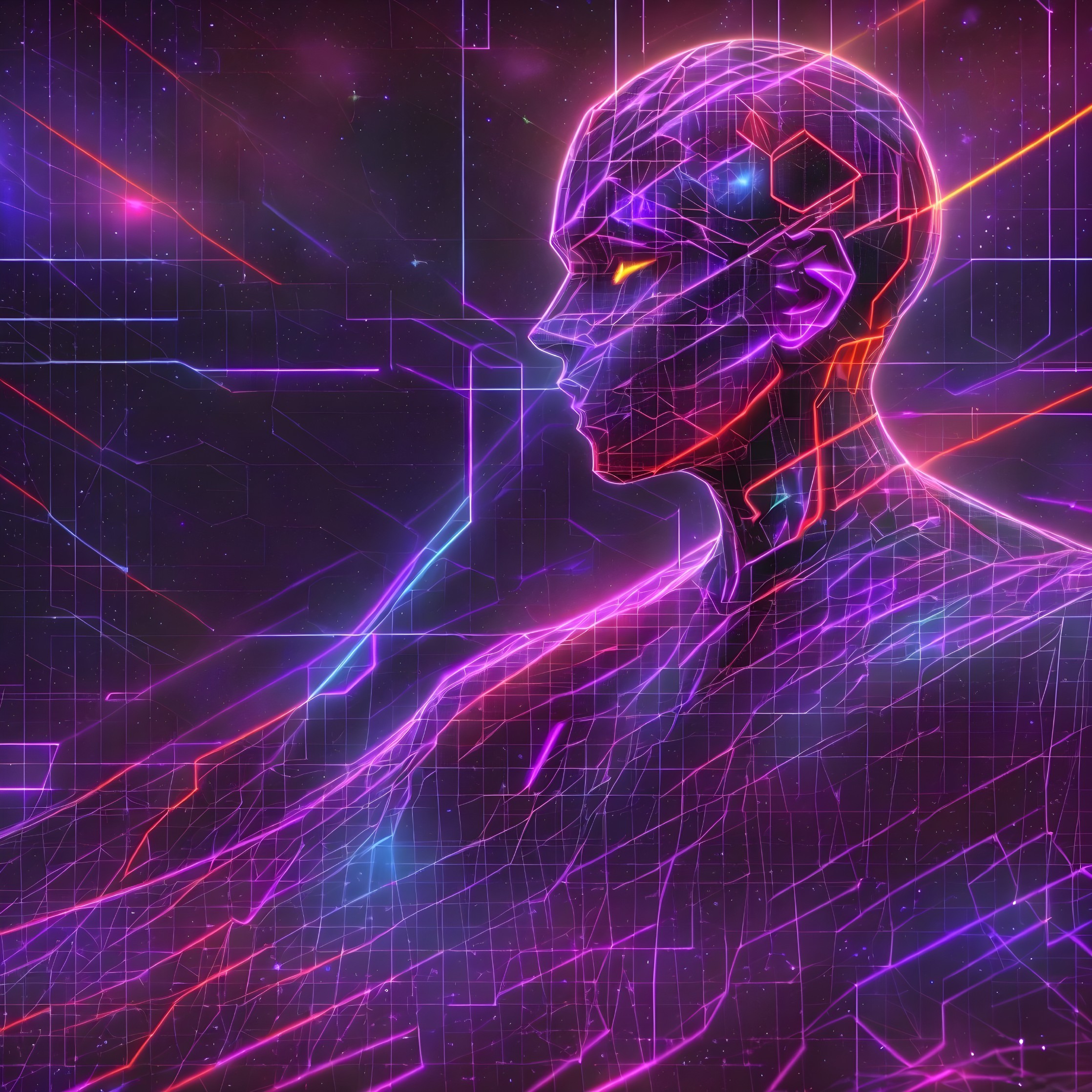 Futuristic Digital Humanoid in Cosmic Background