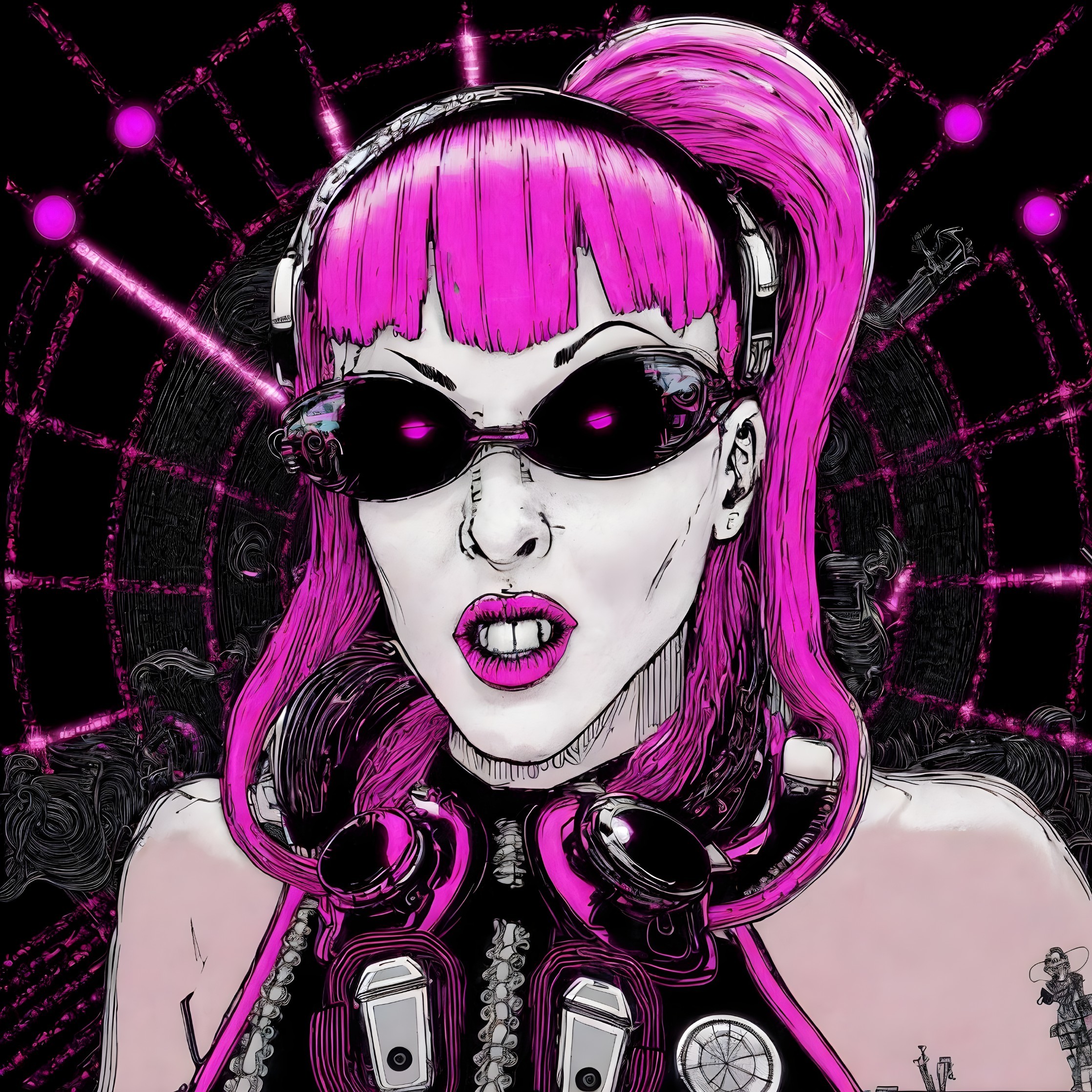Character with Pink Hair in Cyberpunk Aesthetic