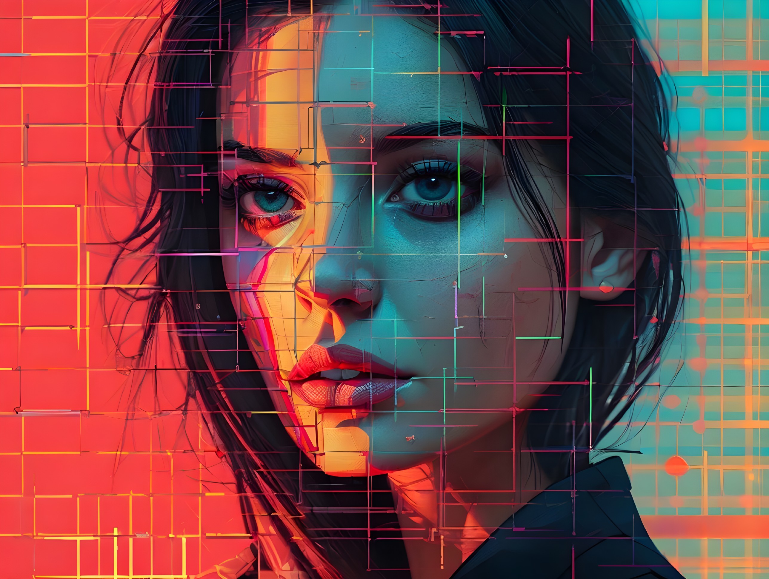 Close-up Portrait of a Woman with Abstract Overlay