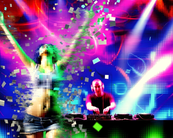 Vibrant Nightclub Scene with Dancer and DJ
