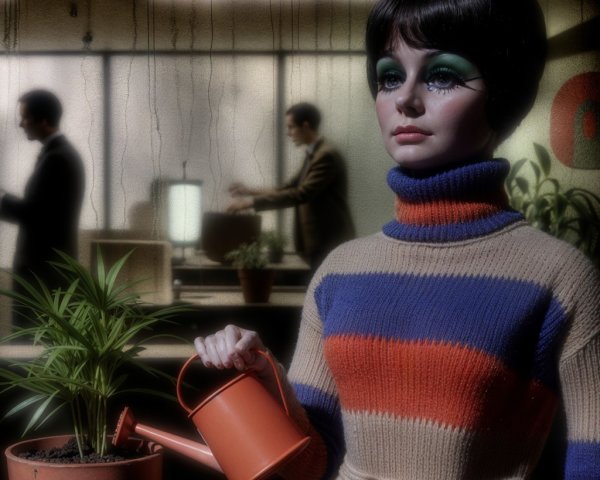 Vintage Mannequin in Striped Sweater with Watering Can