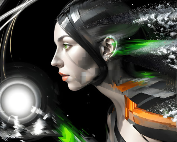 Futuristic Digital Artwork of Stylized Female Profile