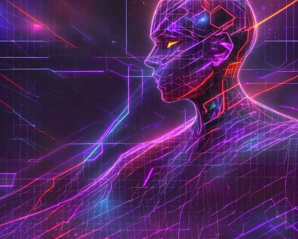 Futuristic Digital Humanoid in Cosmic Background