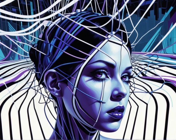 Stylized Portrait of a Woman with Circuitry Designs