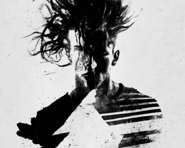 Black-and-white artistic rendering of a dynamic silhouette