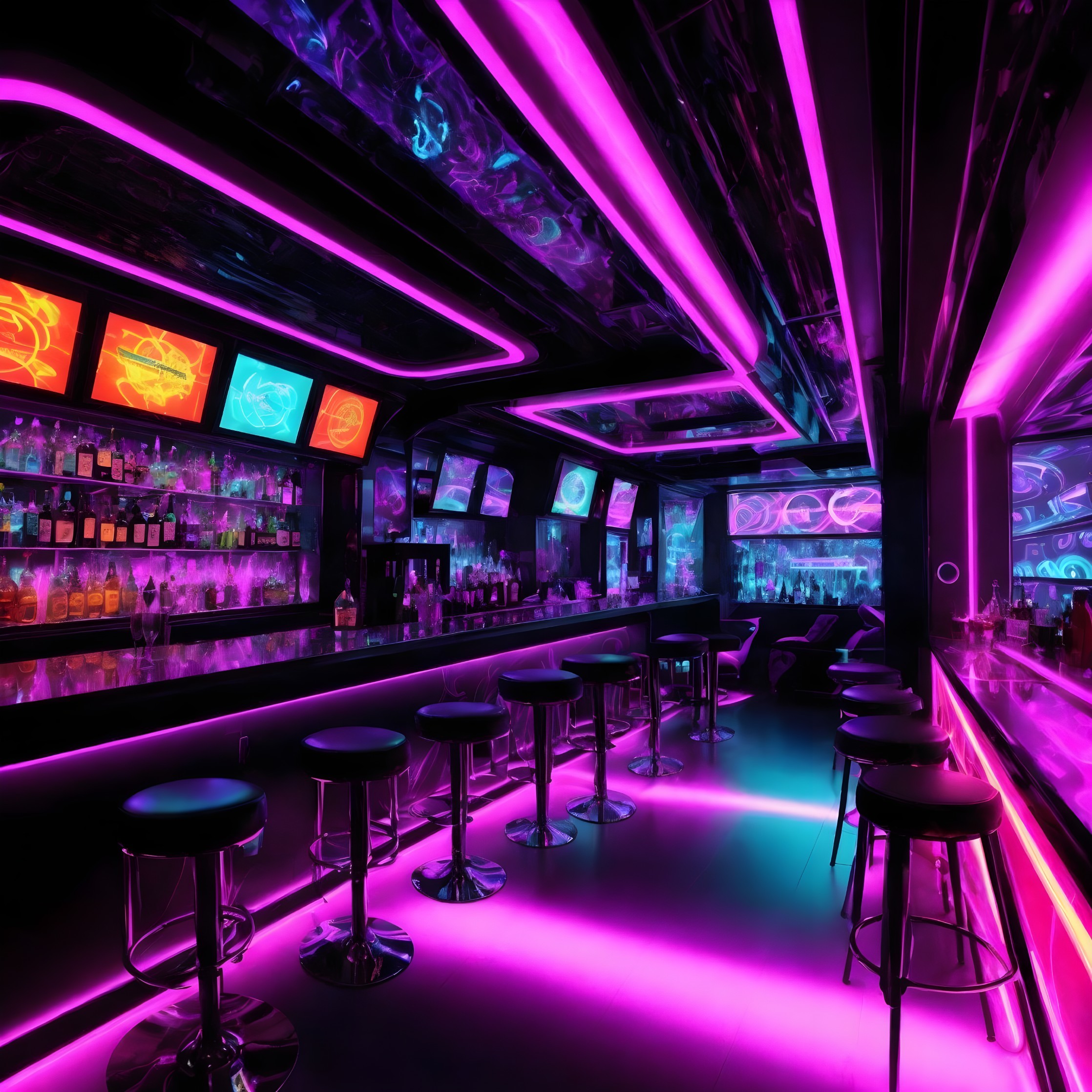 Modern Bar with Neon Lights and Upscale Design