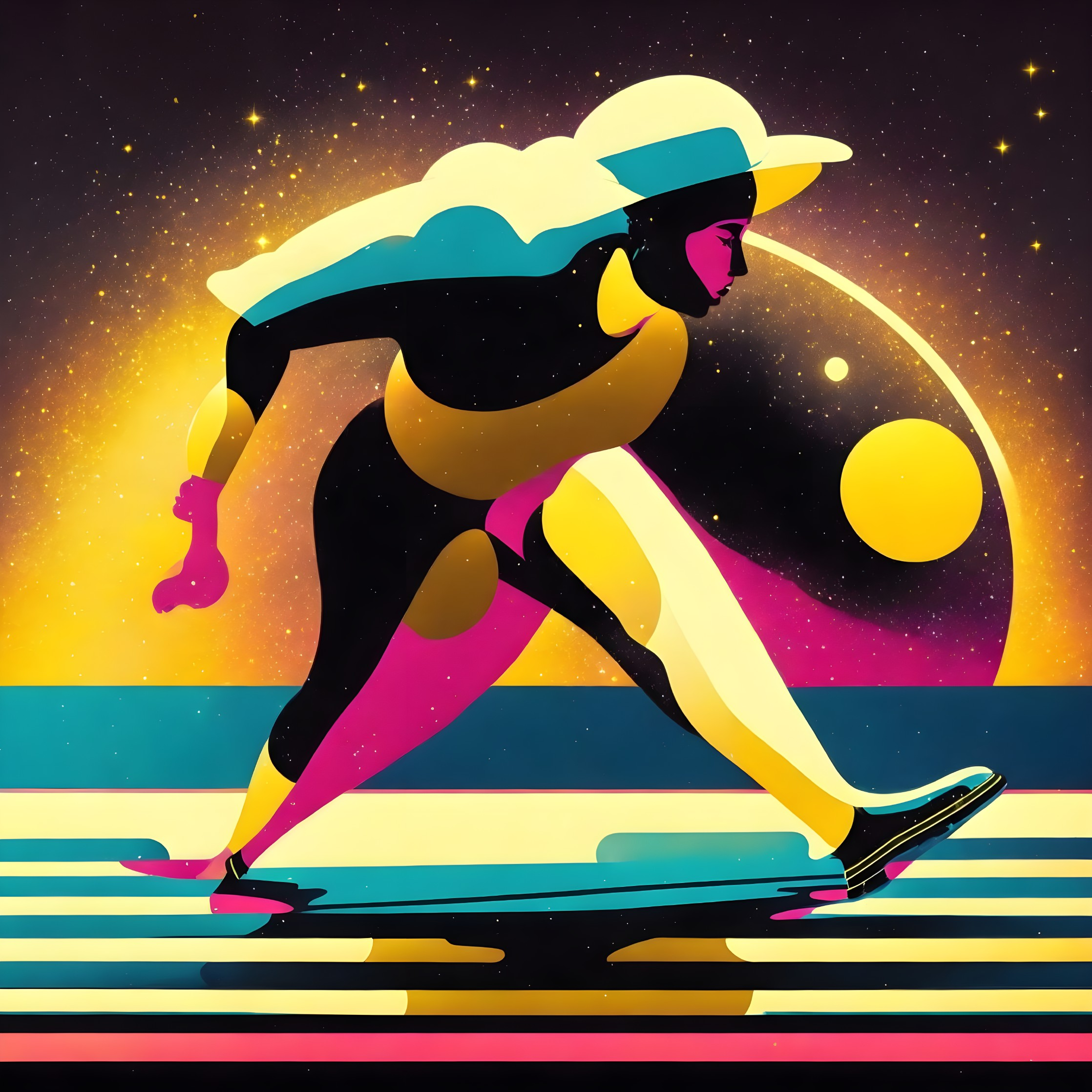Vibrant Silhouette of Figure Skater in Cosmic Scene