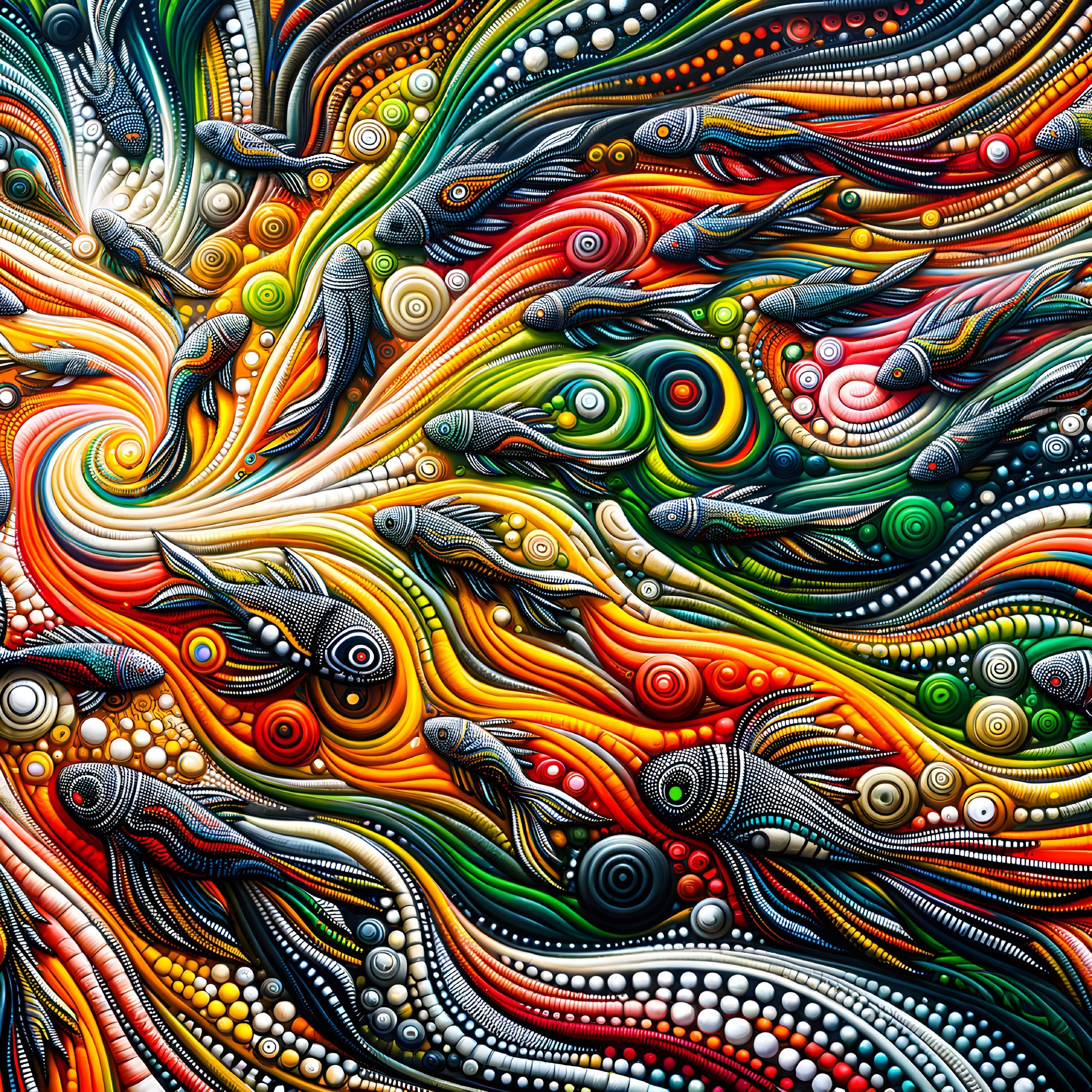 Vibrant Abstract Fish in Dynamic Colorful Swirl