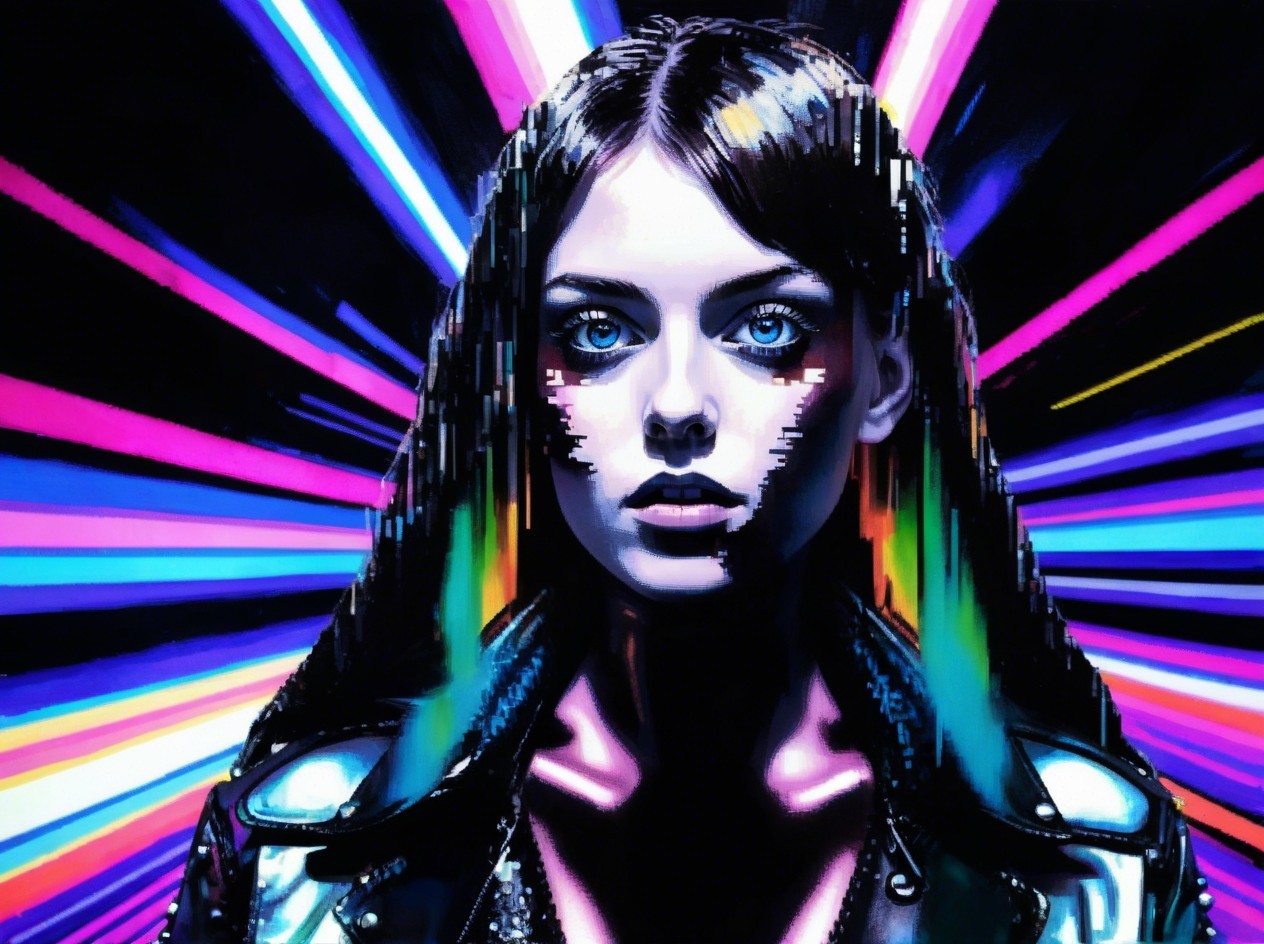 Futuristic portrait of a woman in a leather jacket