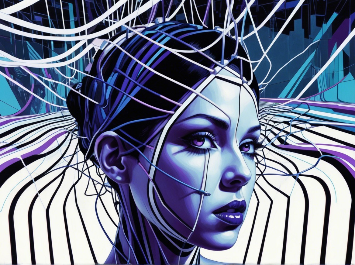 Stylized Portrait of a Woman with Circuitry Designs