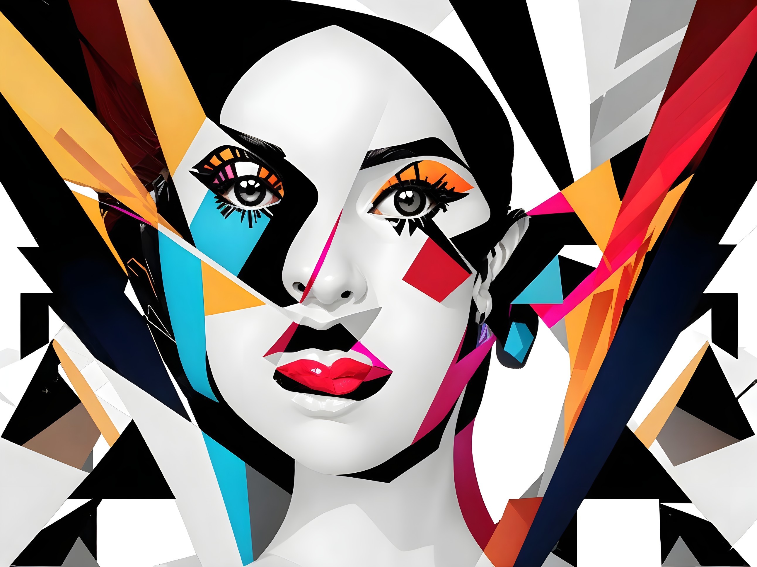 Fragmented Portrait of a Woman in Vibrant Colors