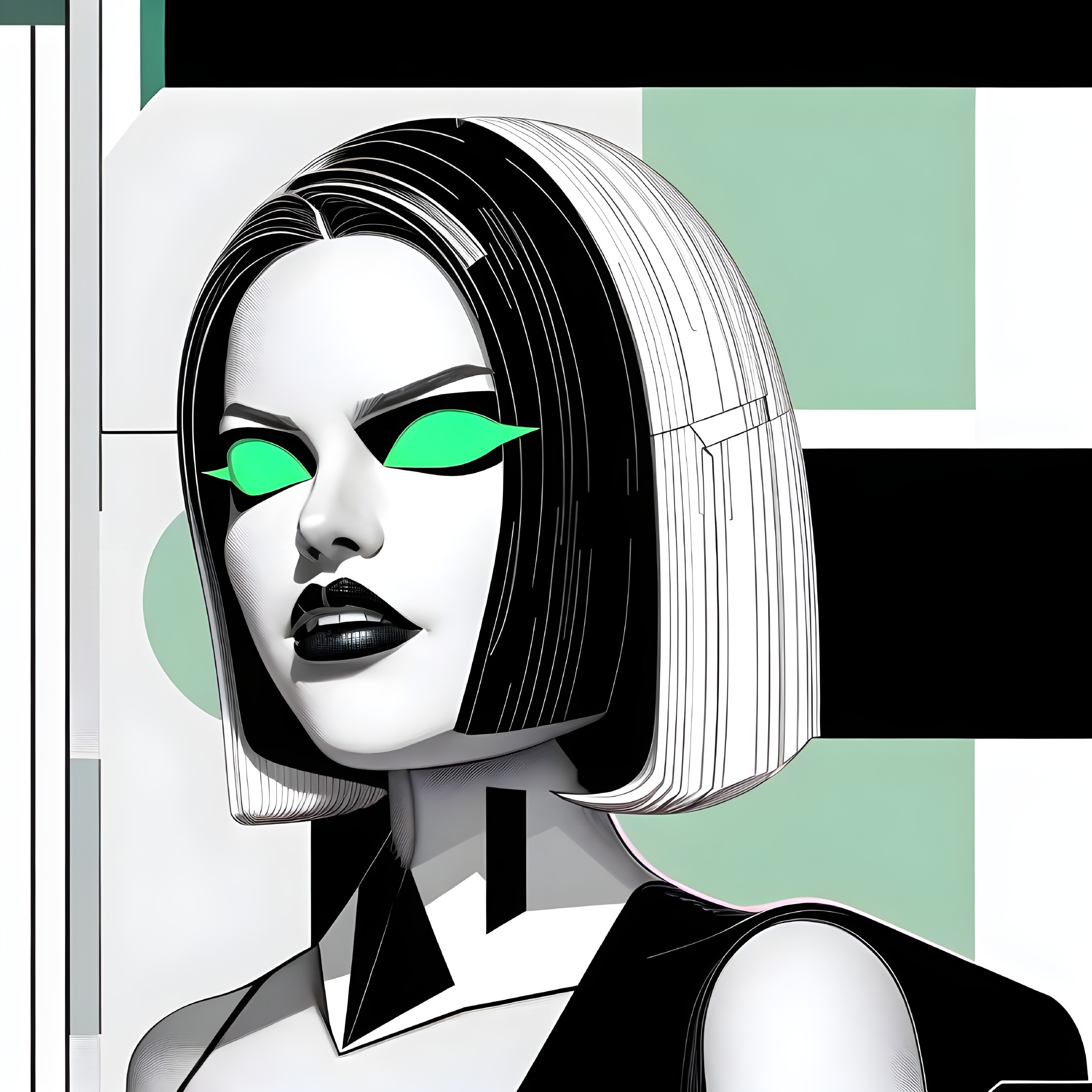 Futuristic Woman with Bold Features and Geometric Background