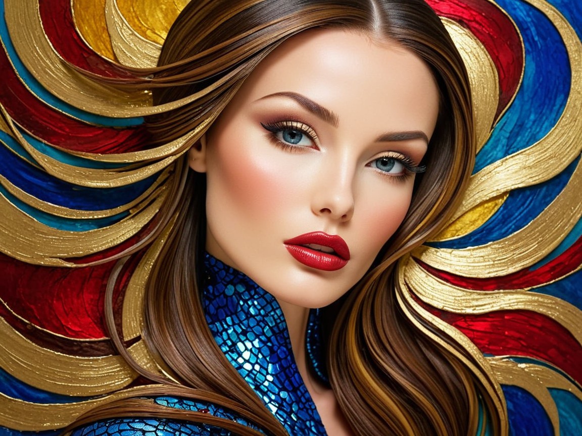 Close-up of a woman with colorful hair and makeup