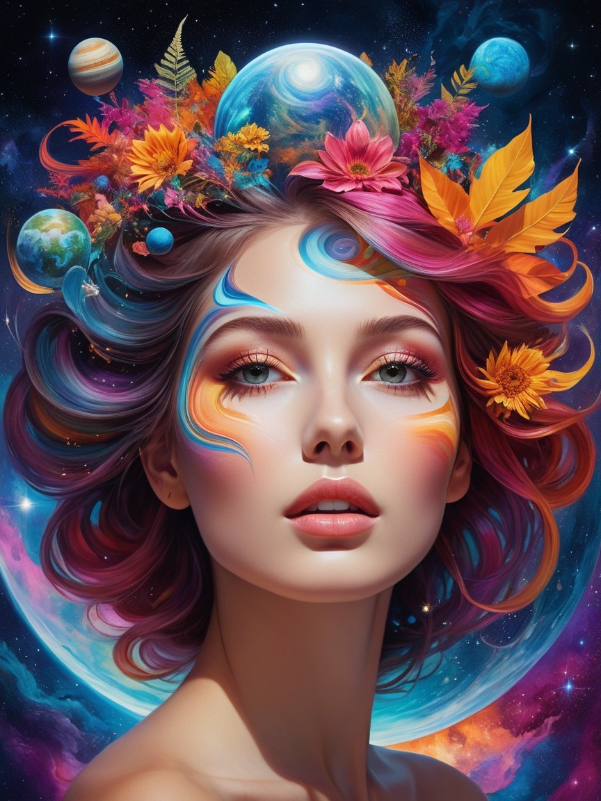 Surreal Portrait of a Woman with Cosmic Elements
