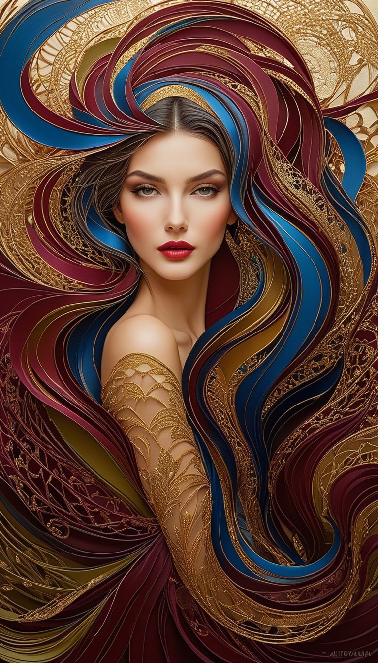 Portrait of a Woman with Vibrant Hair and Lace Patterns