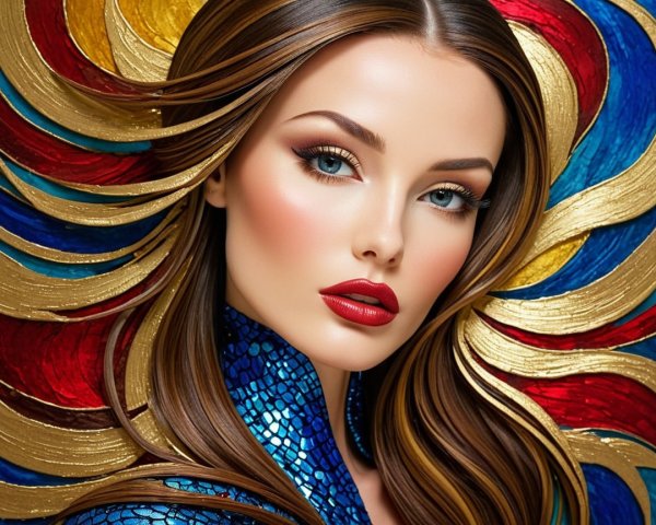 Close-up of a woman with colorful hair and makeup