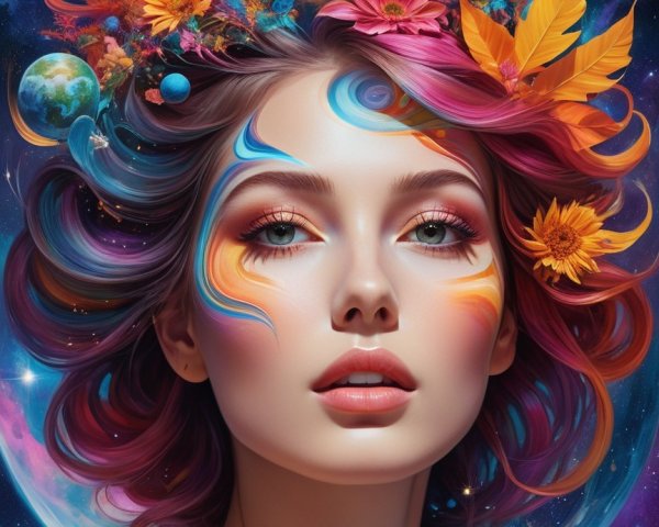 Surreal Portrait of a Woman with Cosmic Elements