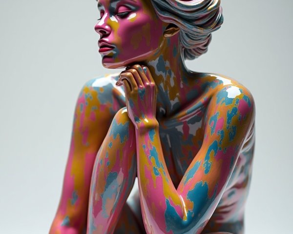Contemplative Seated Figure with Colorful Abstract Design