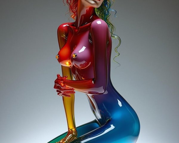 Colorful Translucent Human-like Figure in Kneeling Pose