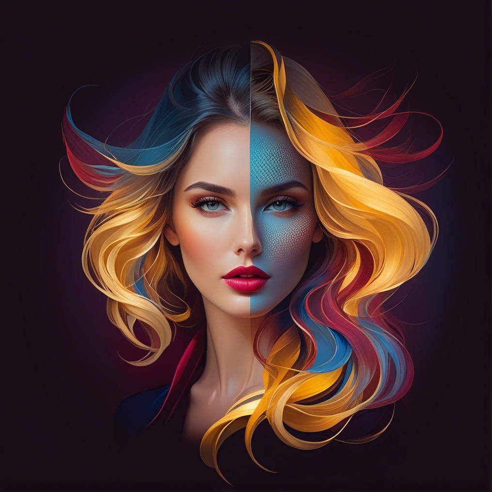 Digital Portrait of Young Woman with Split Design