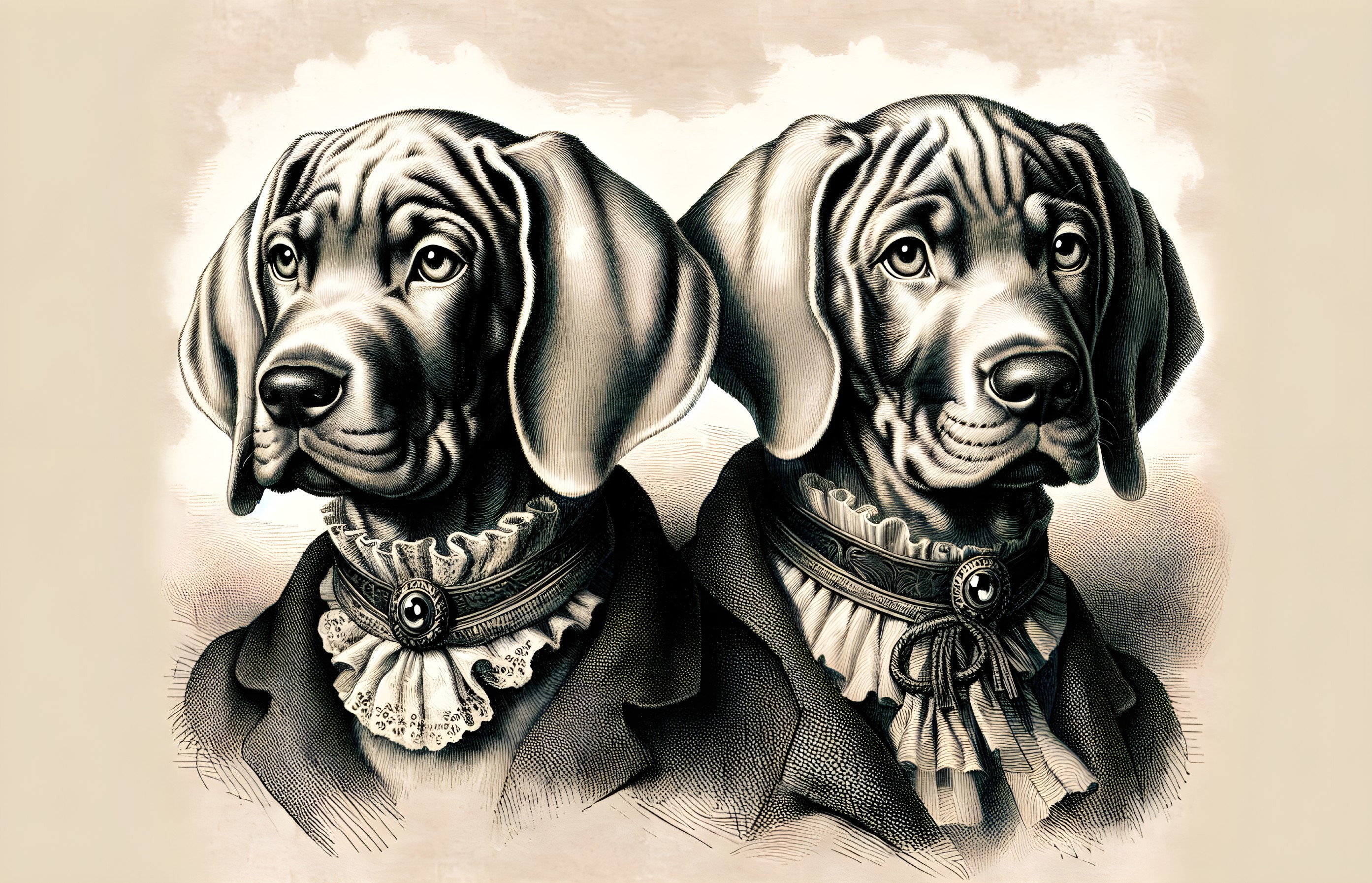 Elegantly Dressed Dogs in Vintage Style Portrait