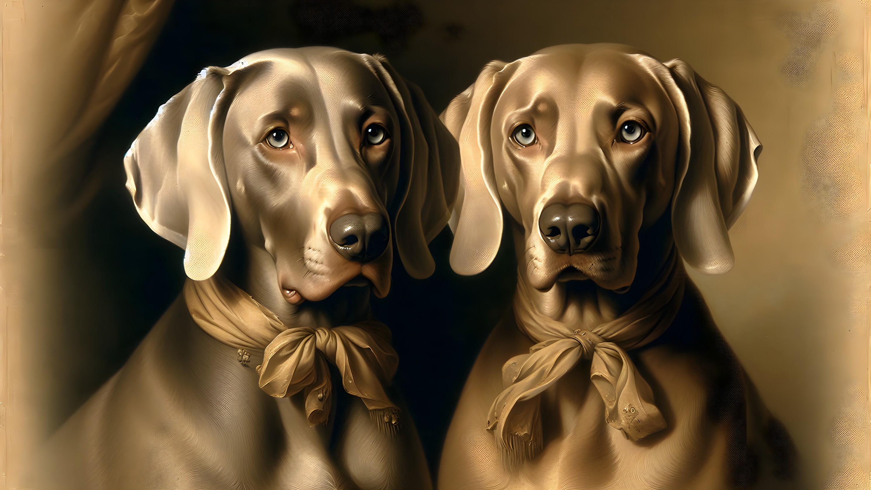 Elegant Weimaraners with Scarves in Artistic Portrait