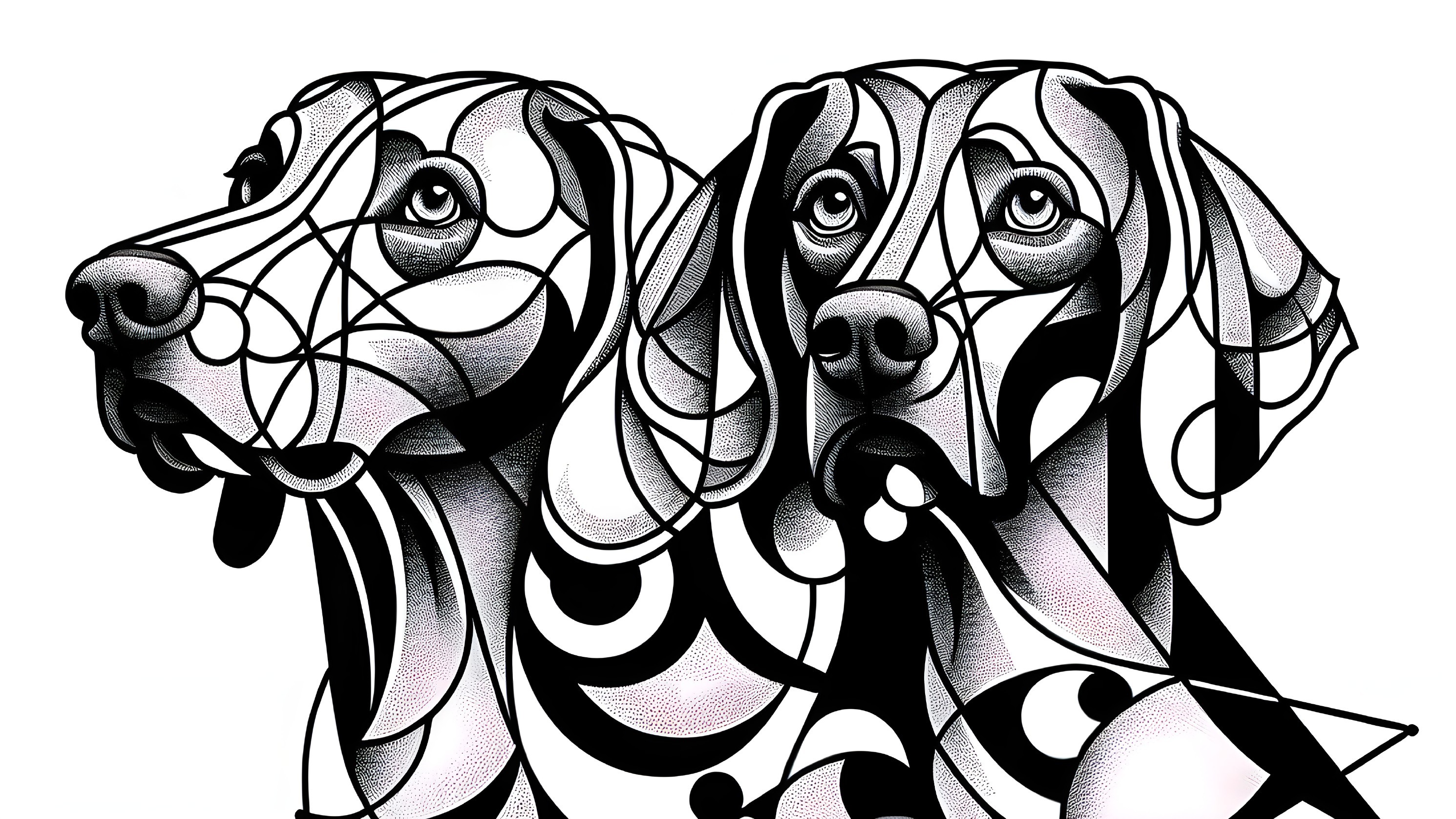 Abstract Dog Heads with Bold Black and White Patterns
