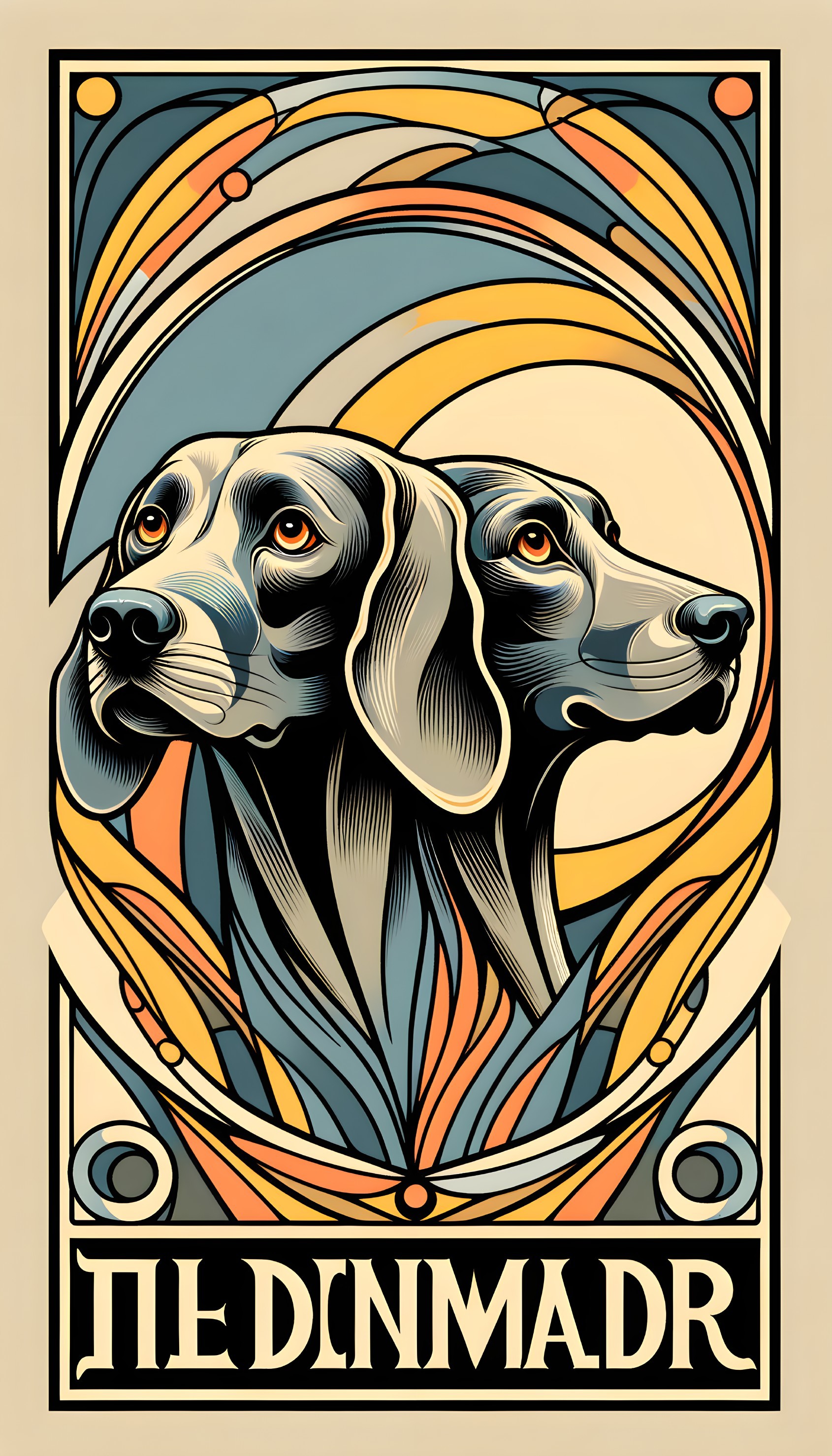Stylized Illustration of Two Dignified Dog Heads