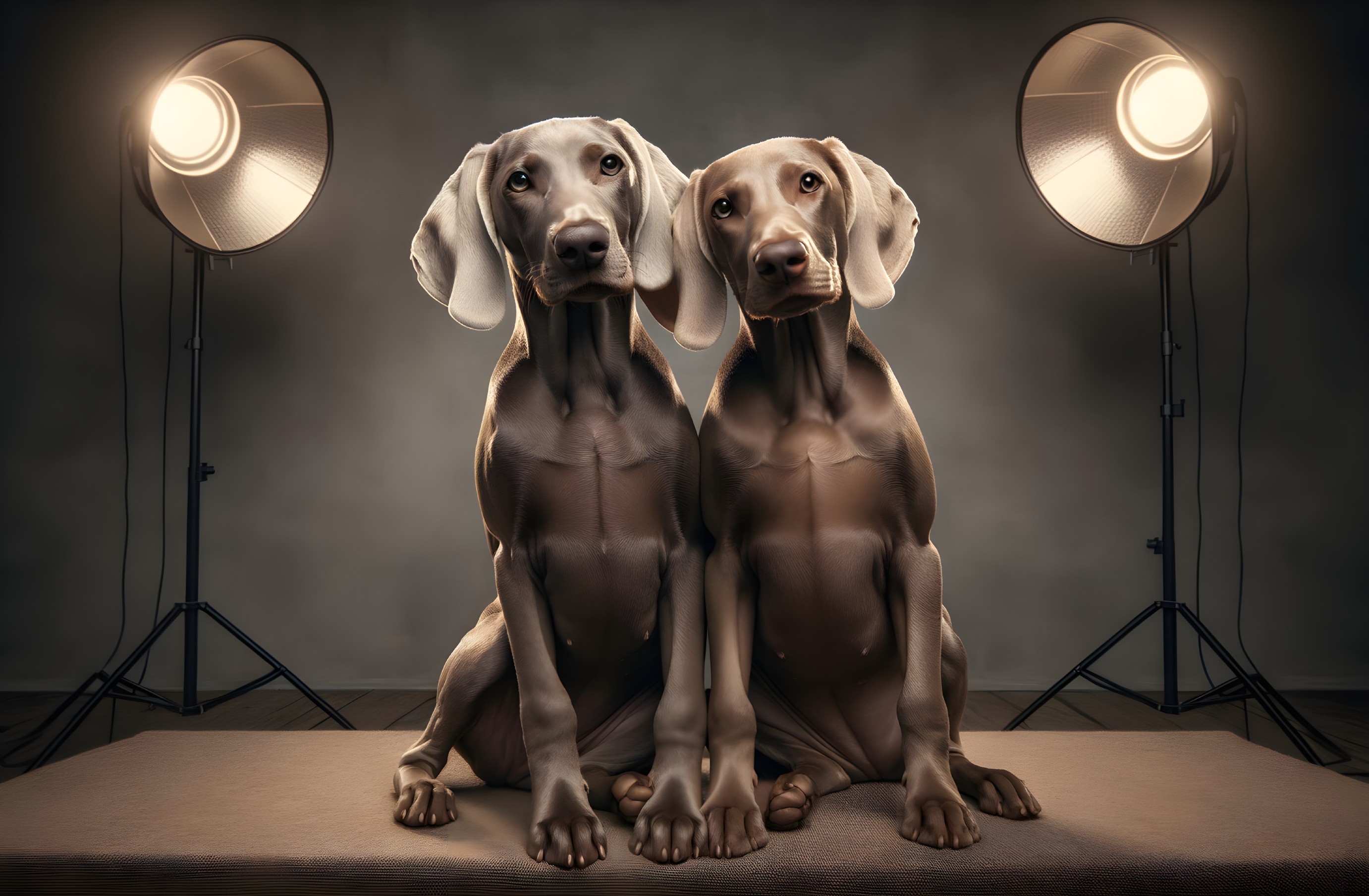 Elegant Weimaraner Dogs in Artistic Studio Setting