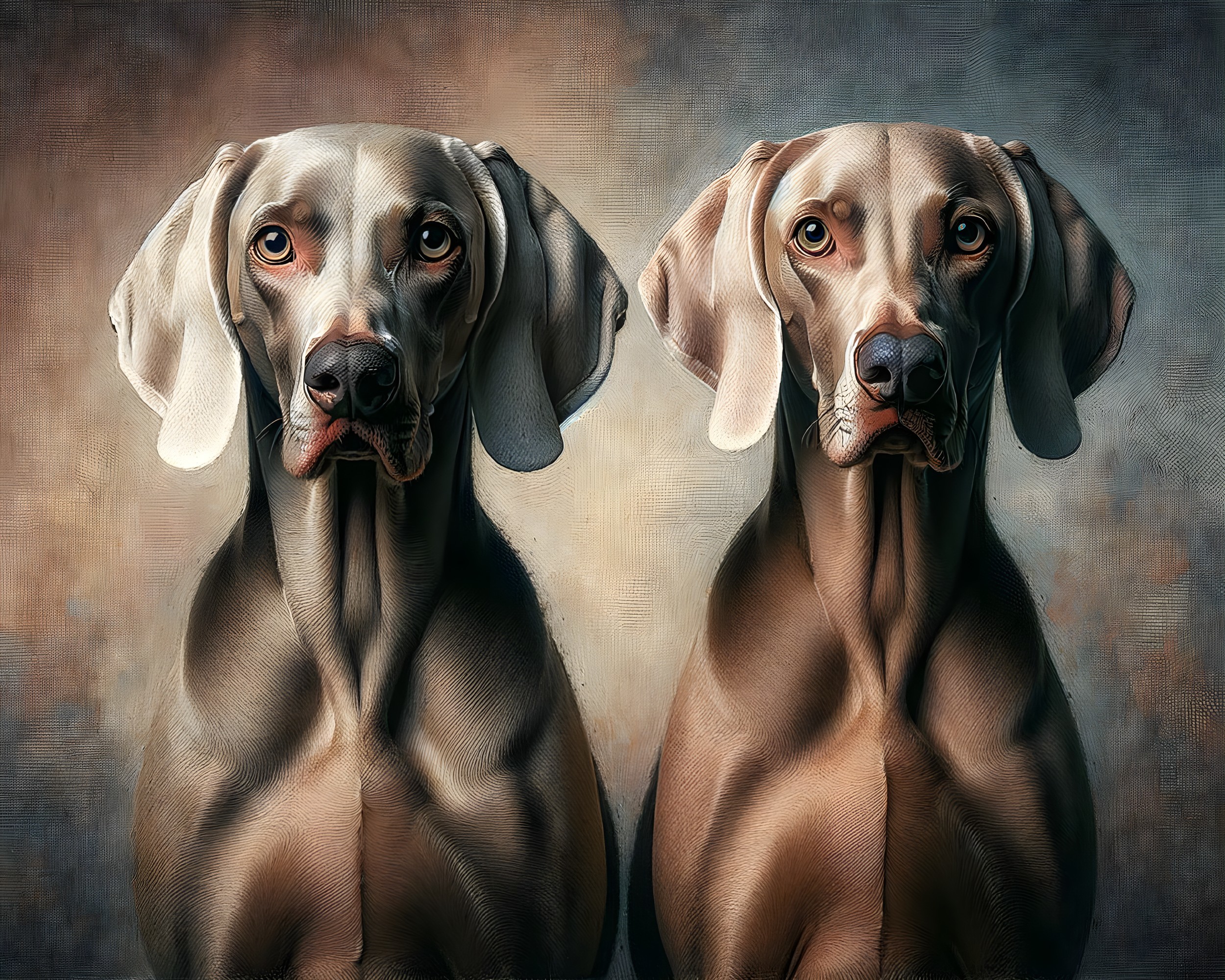 Elegant Weimaraner Dogs with Amber Eyes in Warm Tones