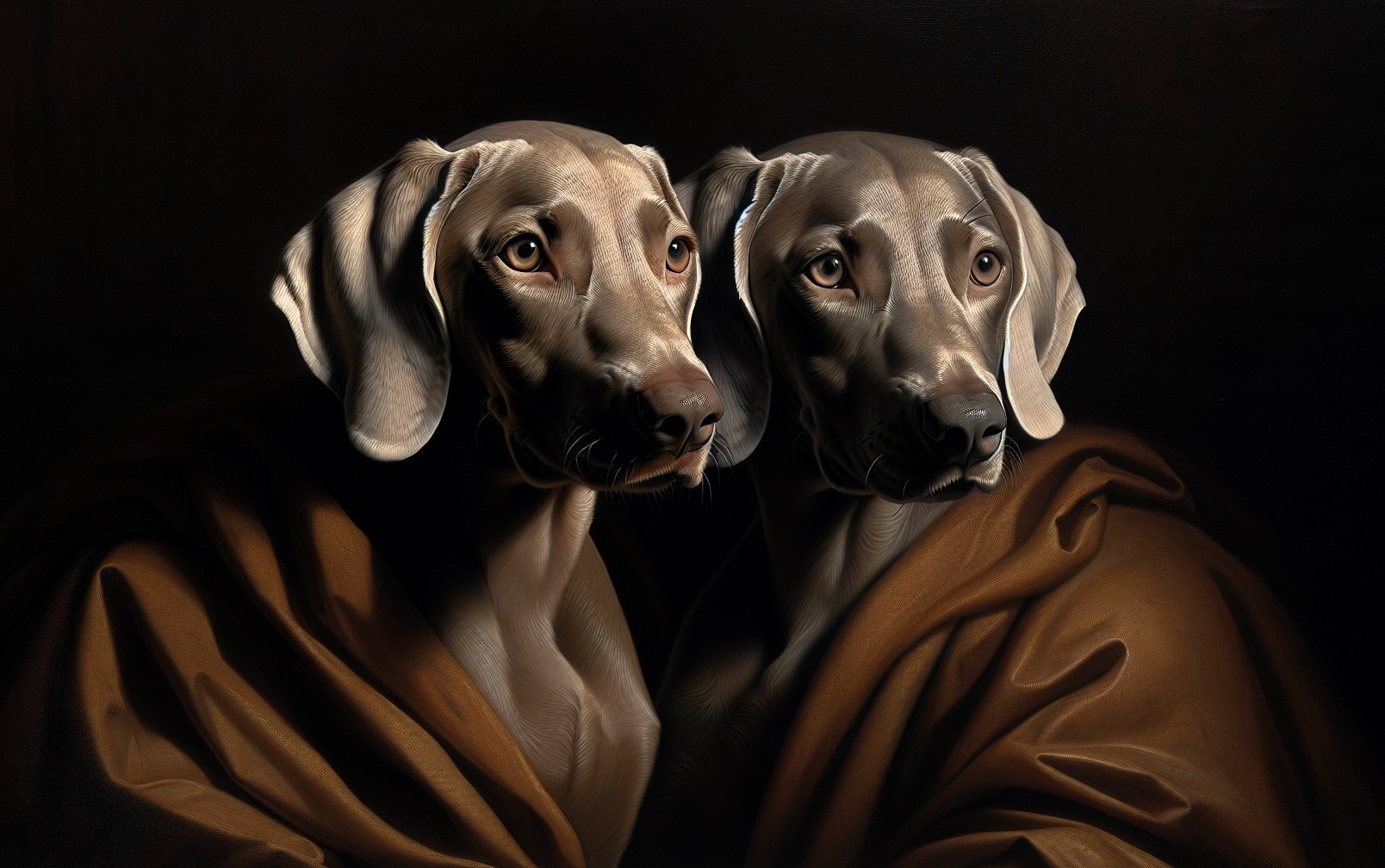 Elegant Dogs in Warm Fabric Against Dark Background