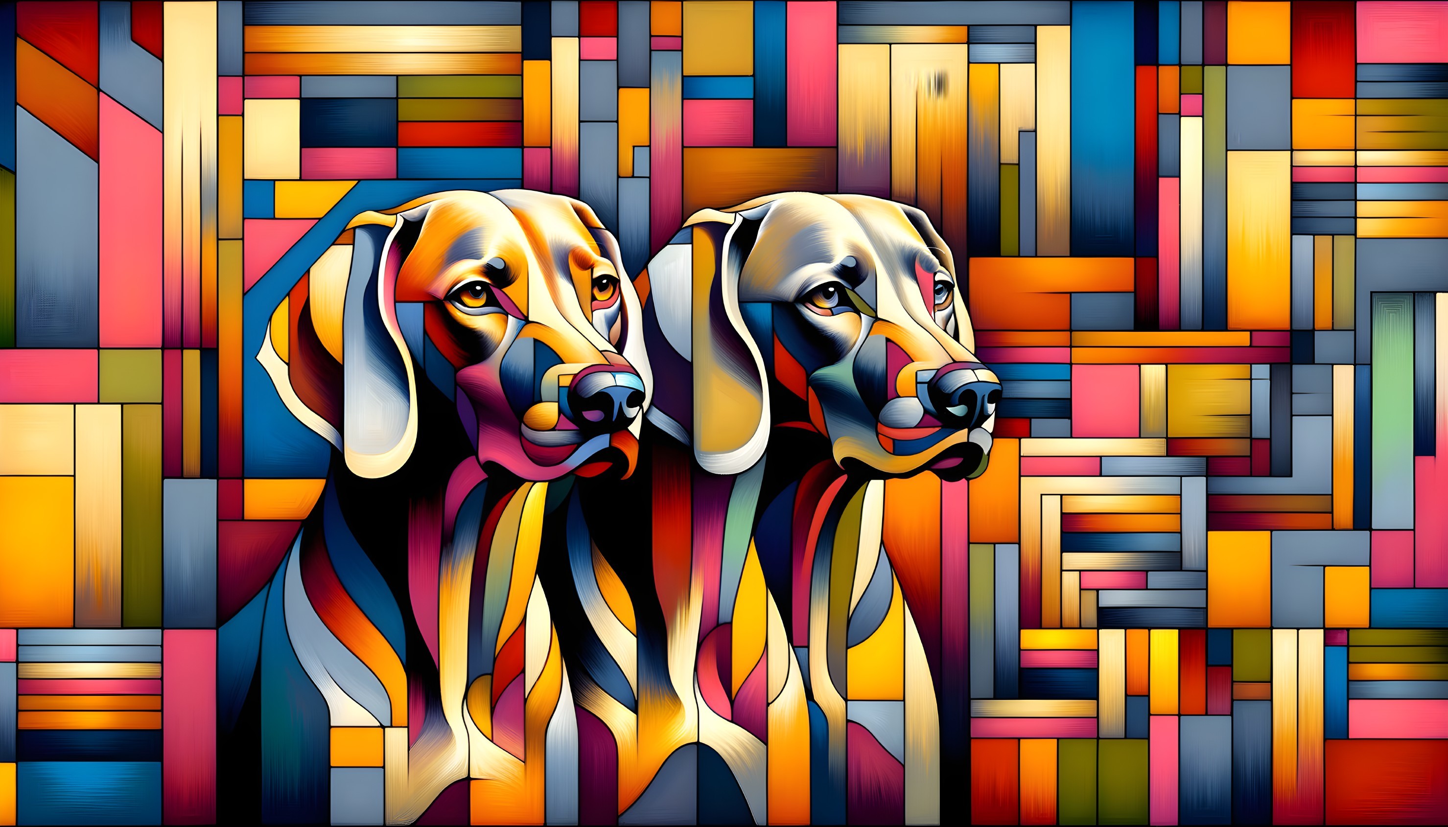 Stylized Dogs with Abstract Geometric Background