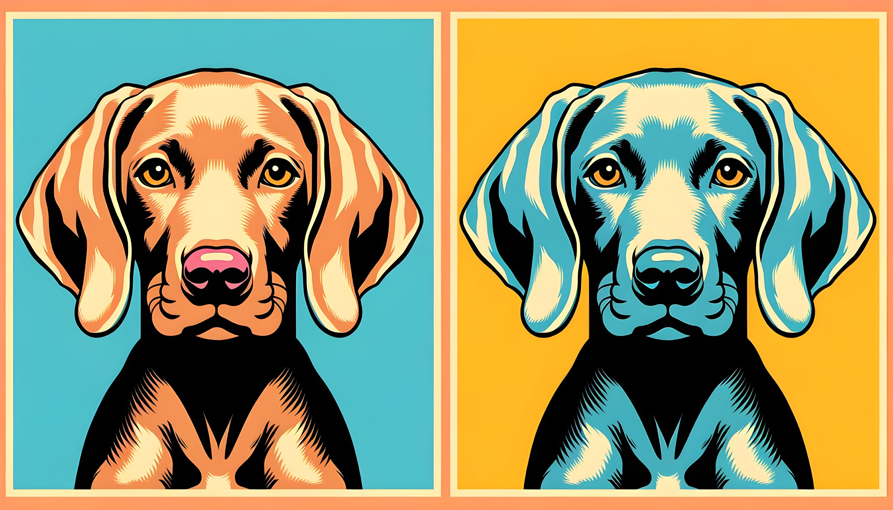 Stylized Dog Portraits with Distinct Color Schemes