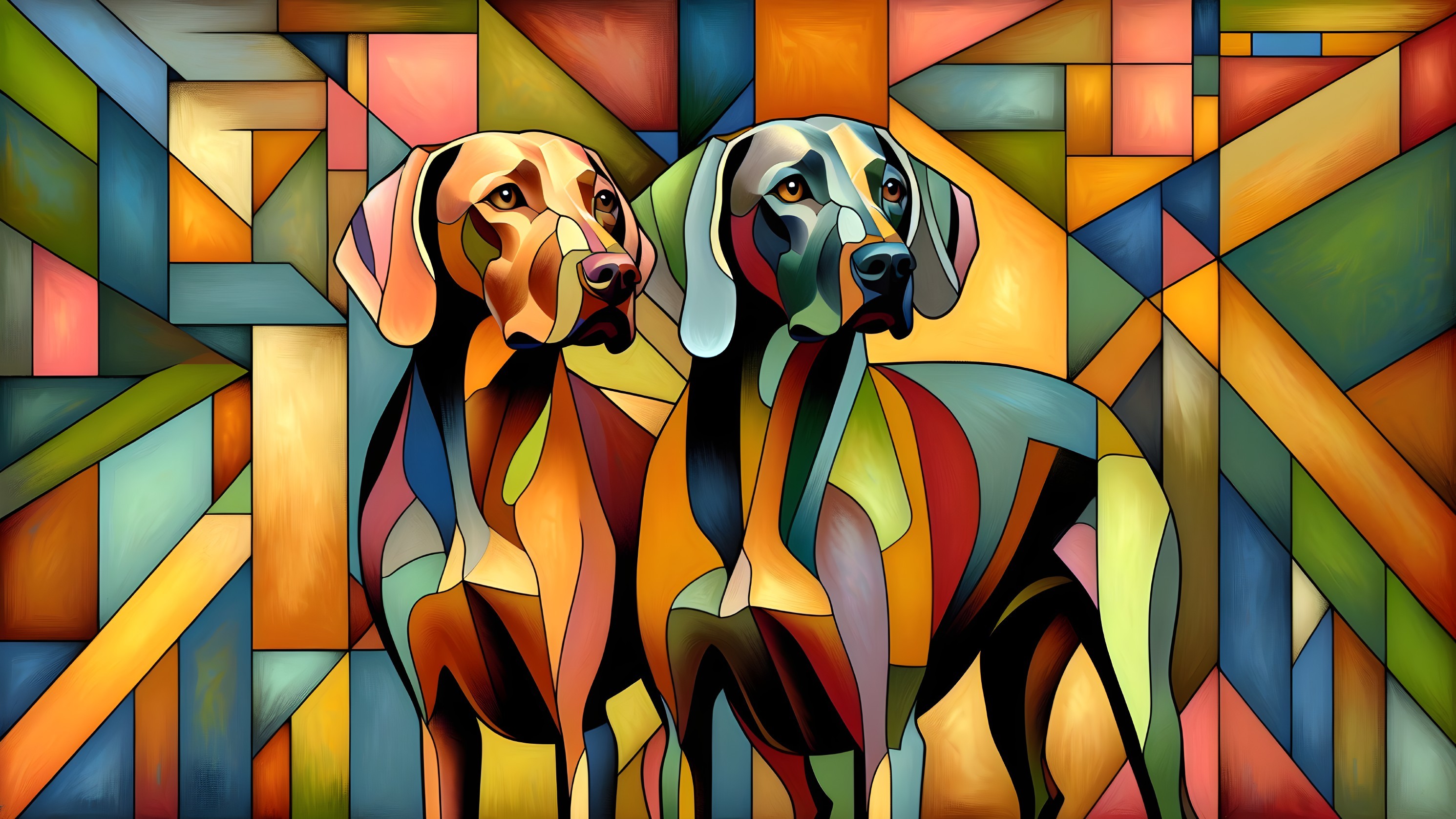 Abstract Dogs in Vibrant Geometric Style