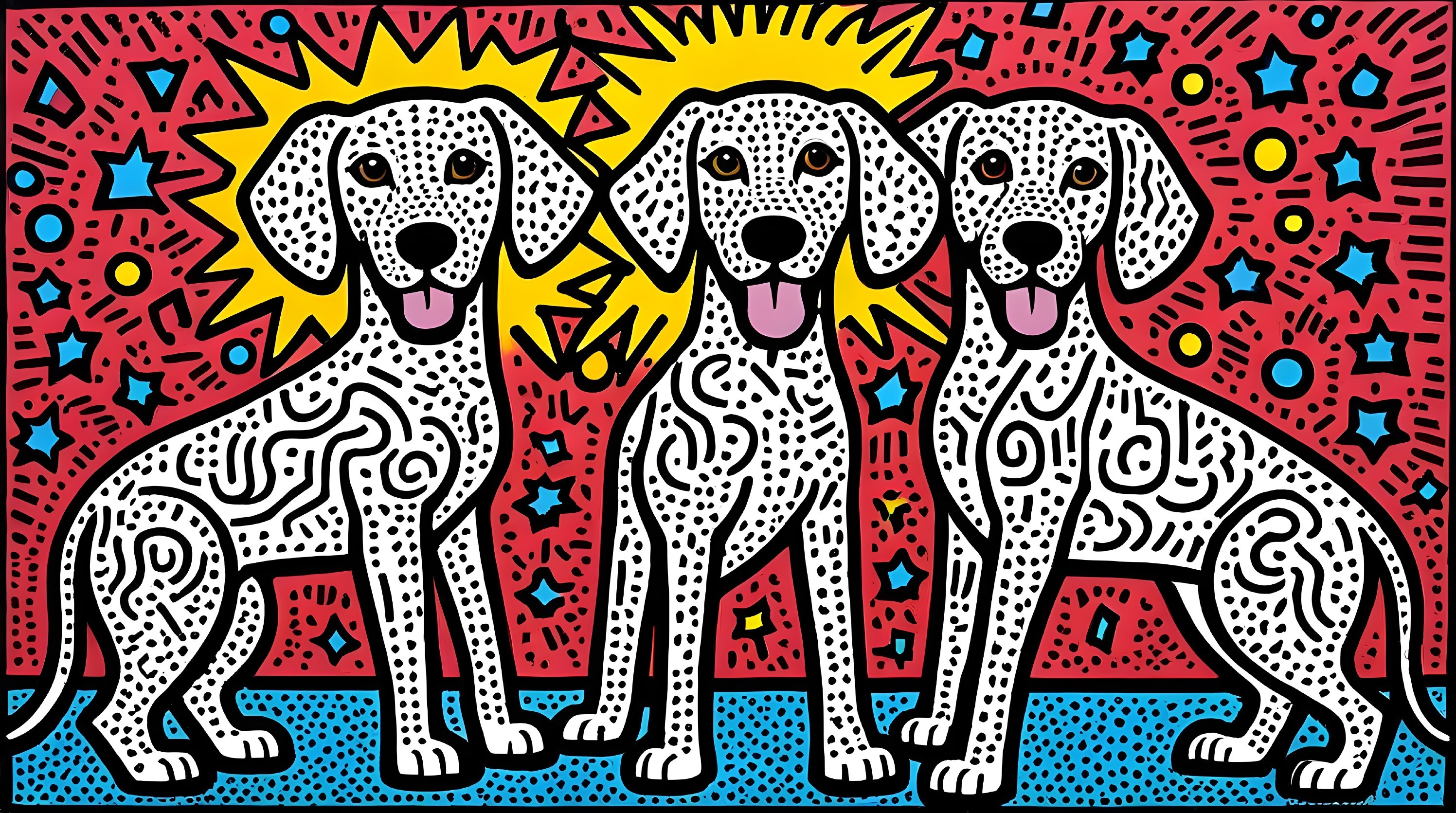 Playful Dogs Against Vibrant Colorful Background
