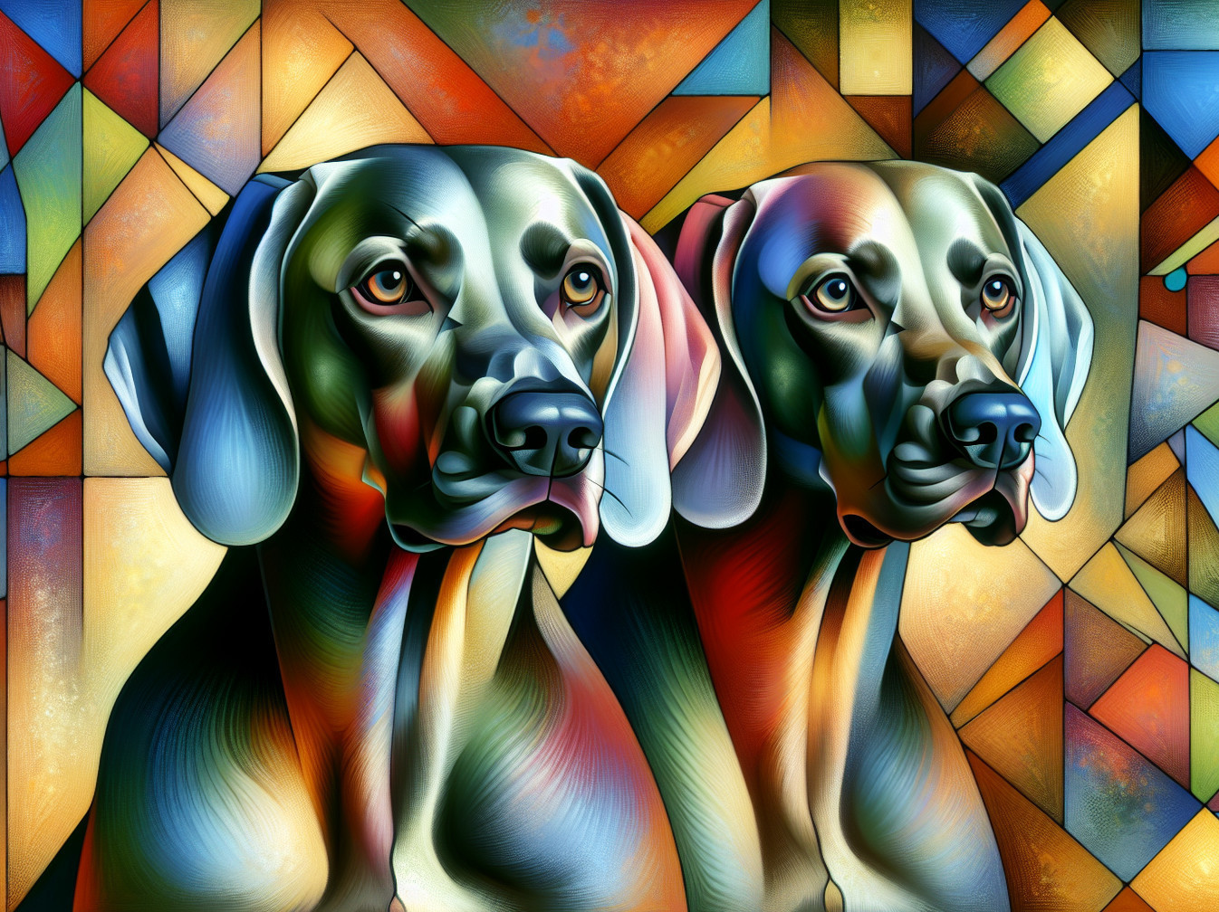 Stylized Dogs with Expressive Eyes on Colorful Background