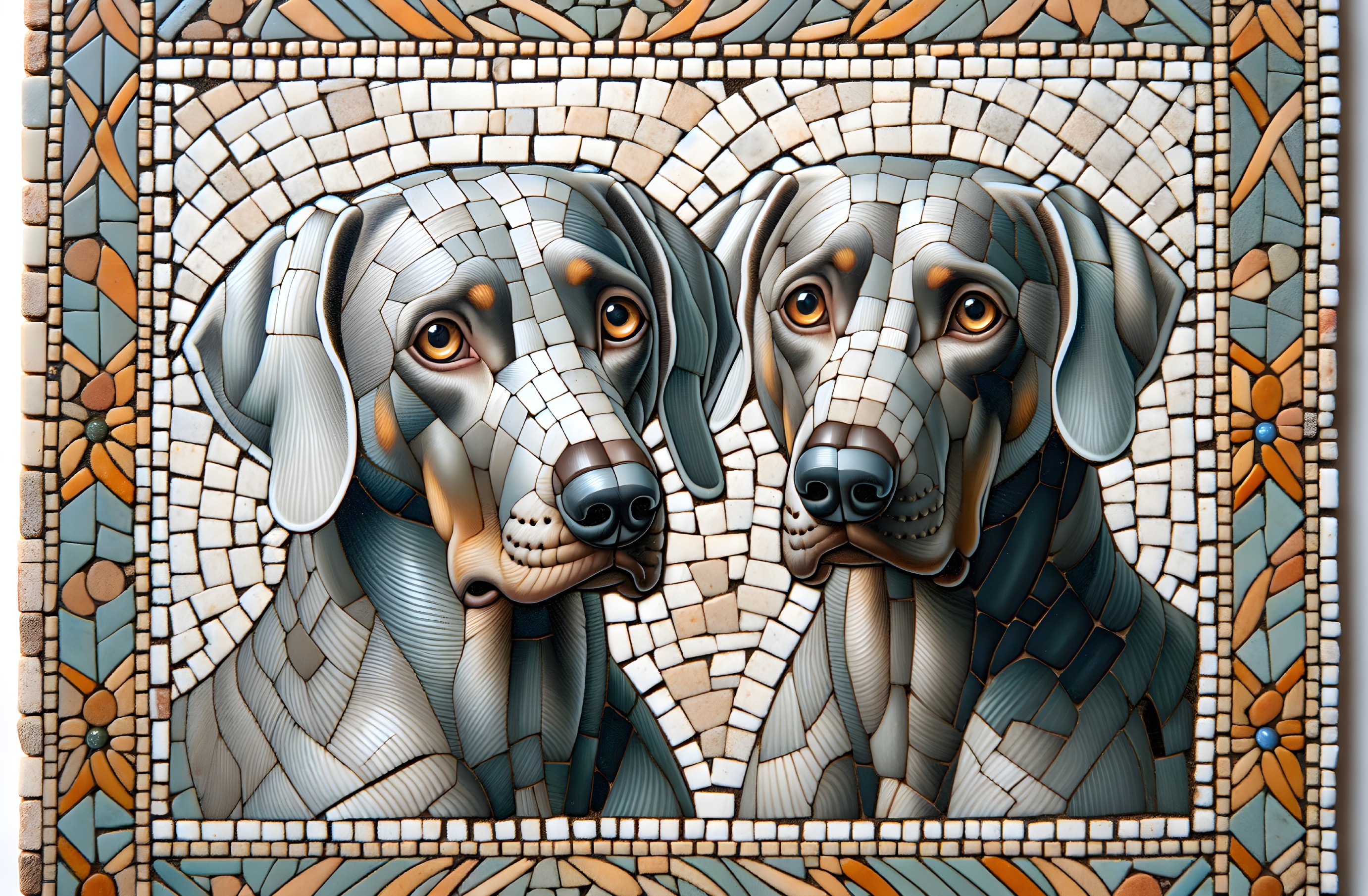 Mosaic Artwork of Two Dogs with Geometric Background
