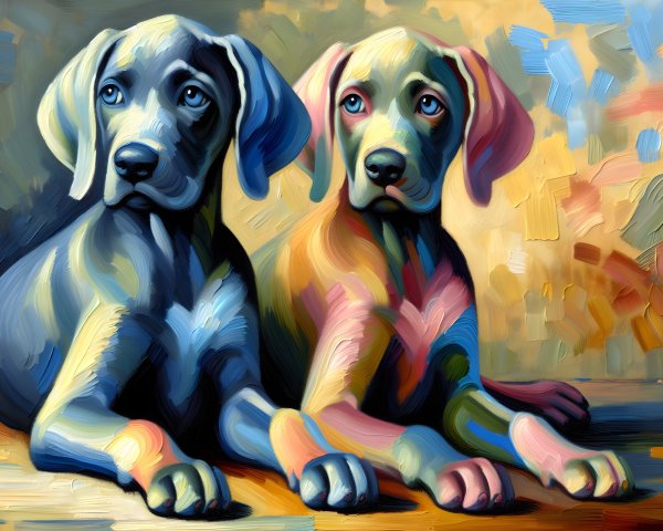 Abstract Expressionism Painting of Weimaraner Puppies