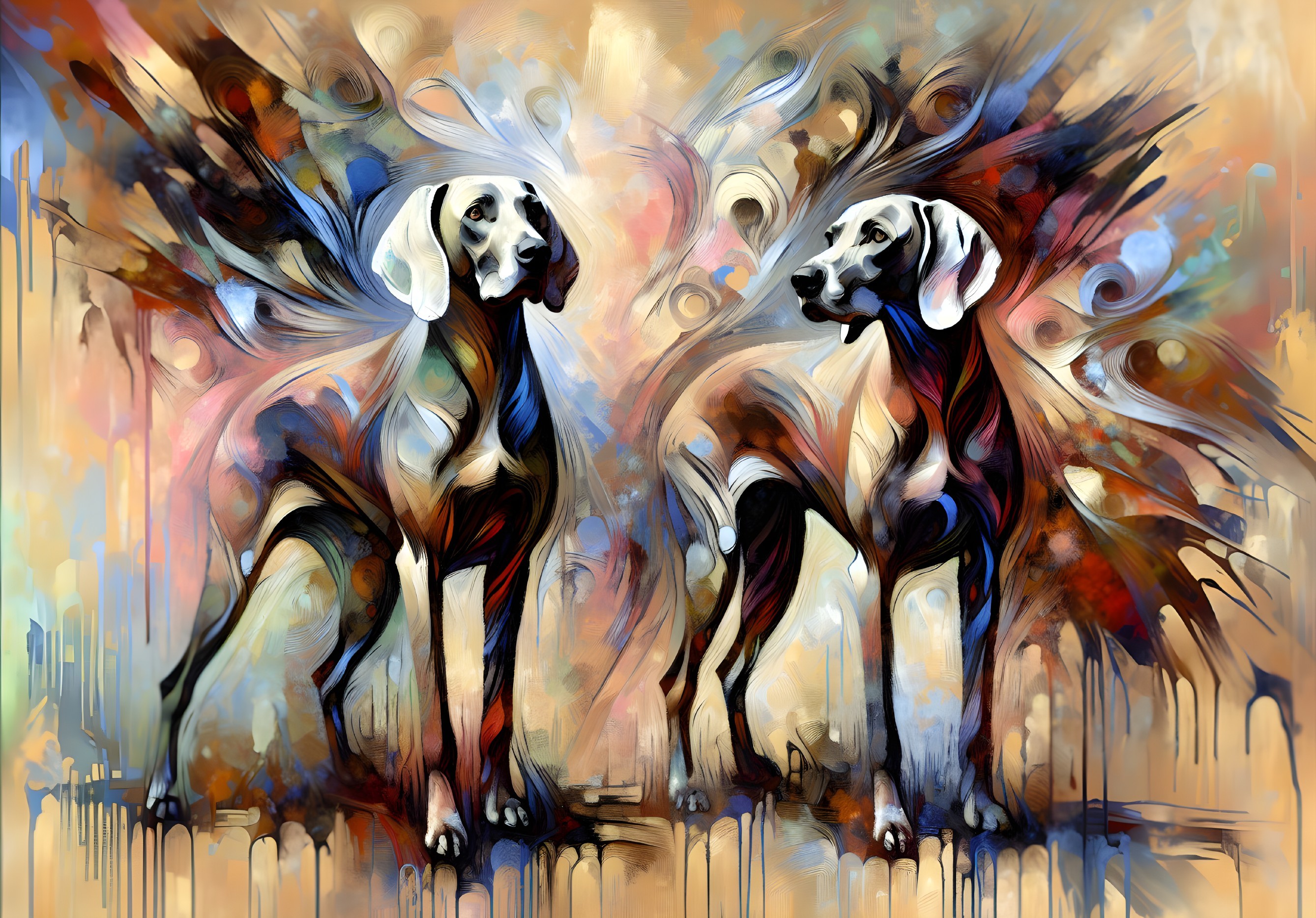 Abstract Dogs in Vibrant Colors and Dynamic Patterns