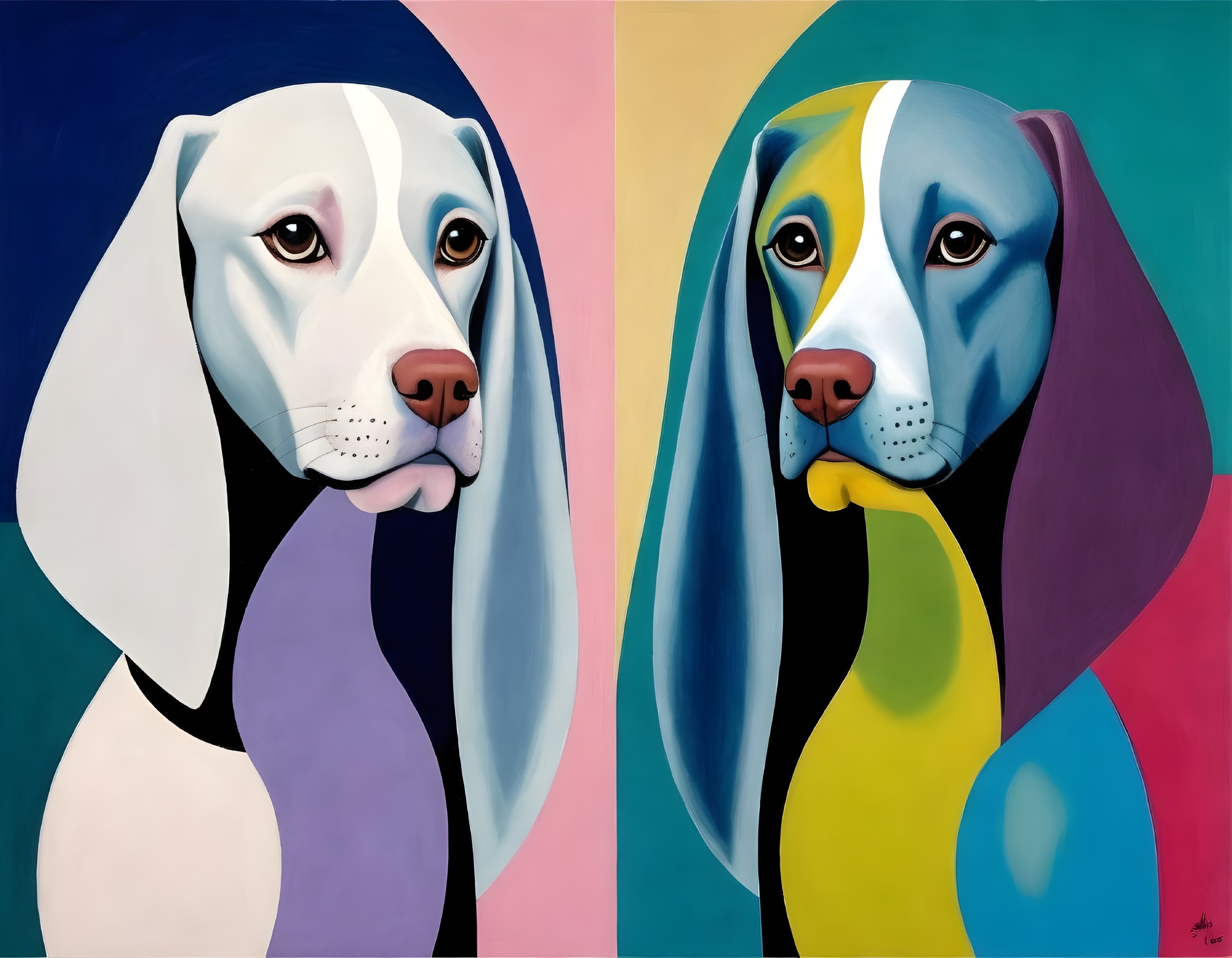 Stylized Dog Portraits with Unique Color Schemes