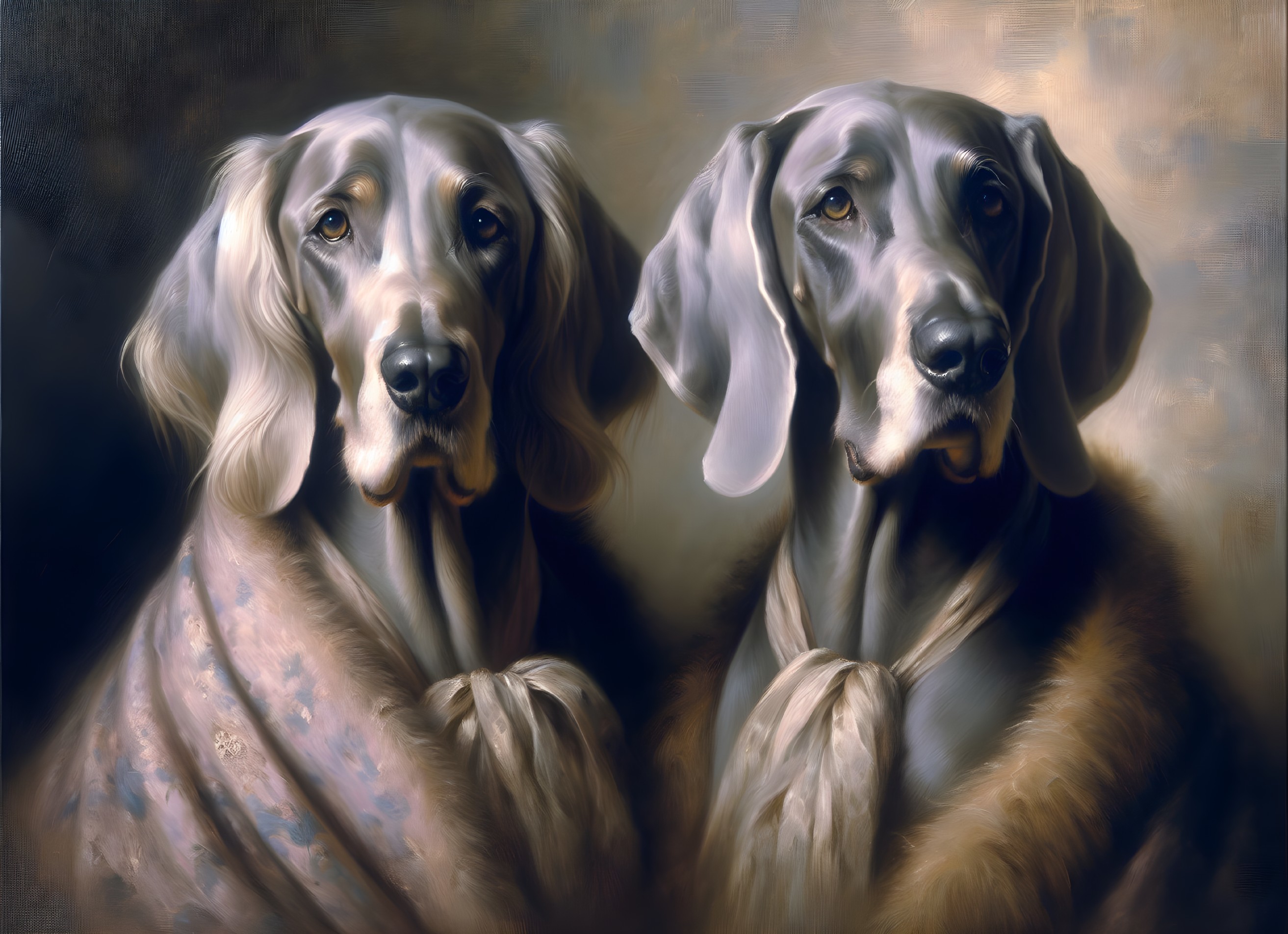 Elegant Dogs with Scarves in Regal Setting