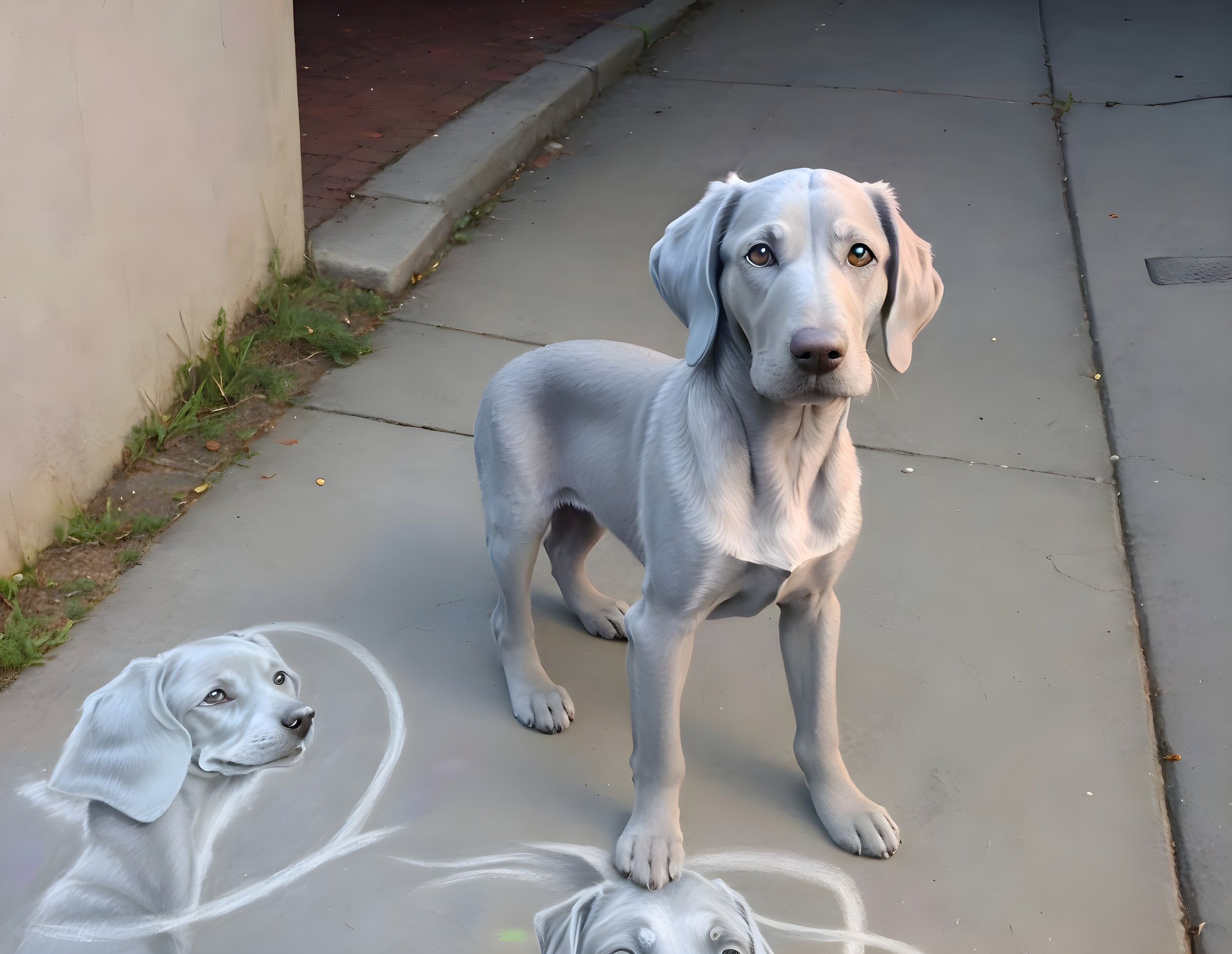 Gray Labrador Surrounded by Artistic Sketches