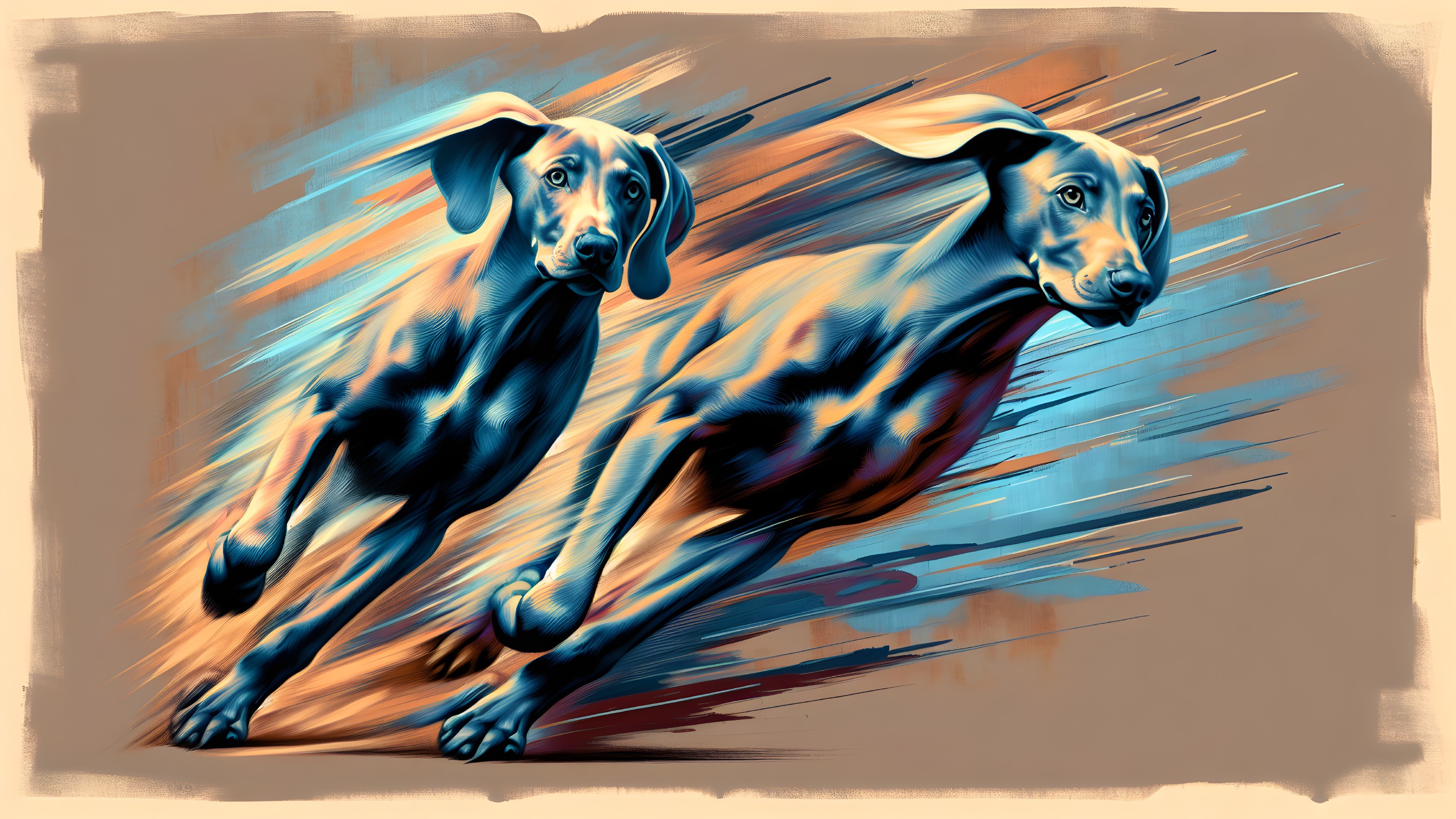 Sleek Dogs in Dynamic Motion with Vibrant Colors