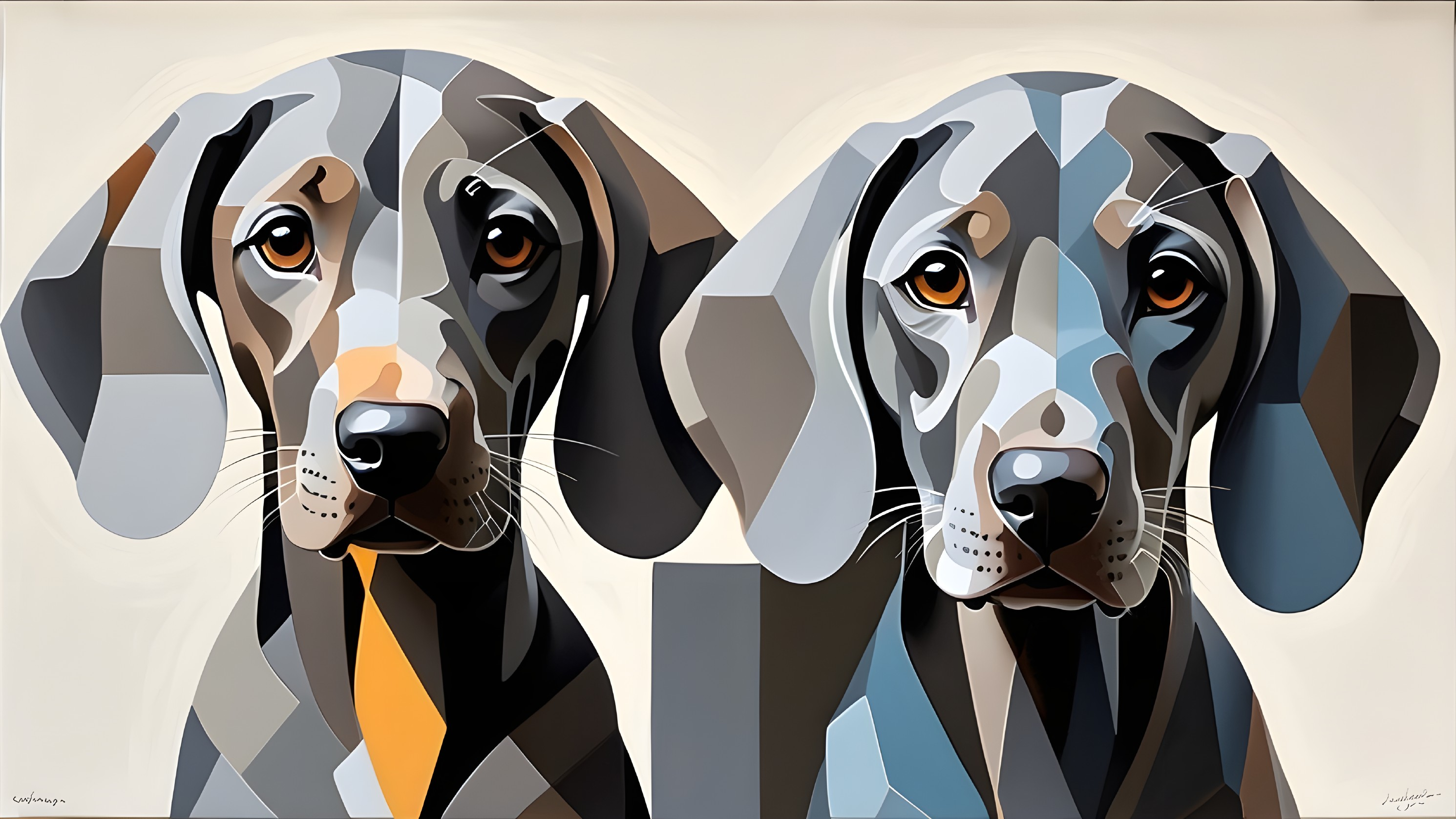 Stylized Geometric Dogs in Muted Color Palette