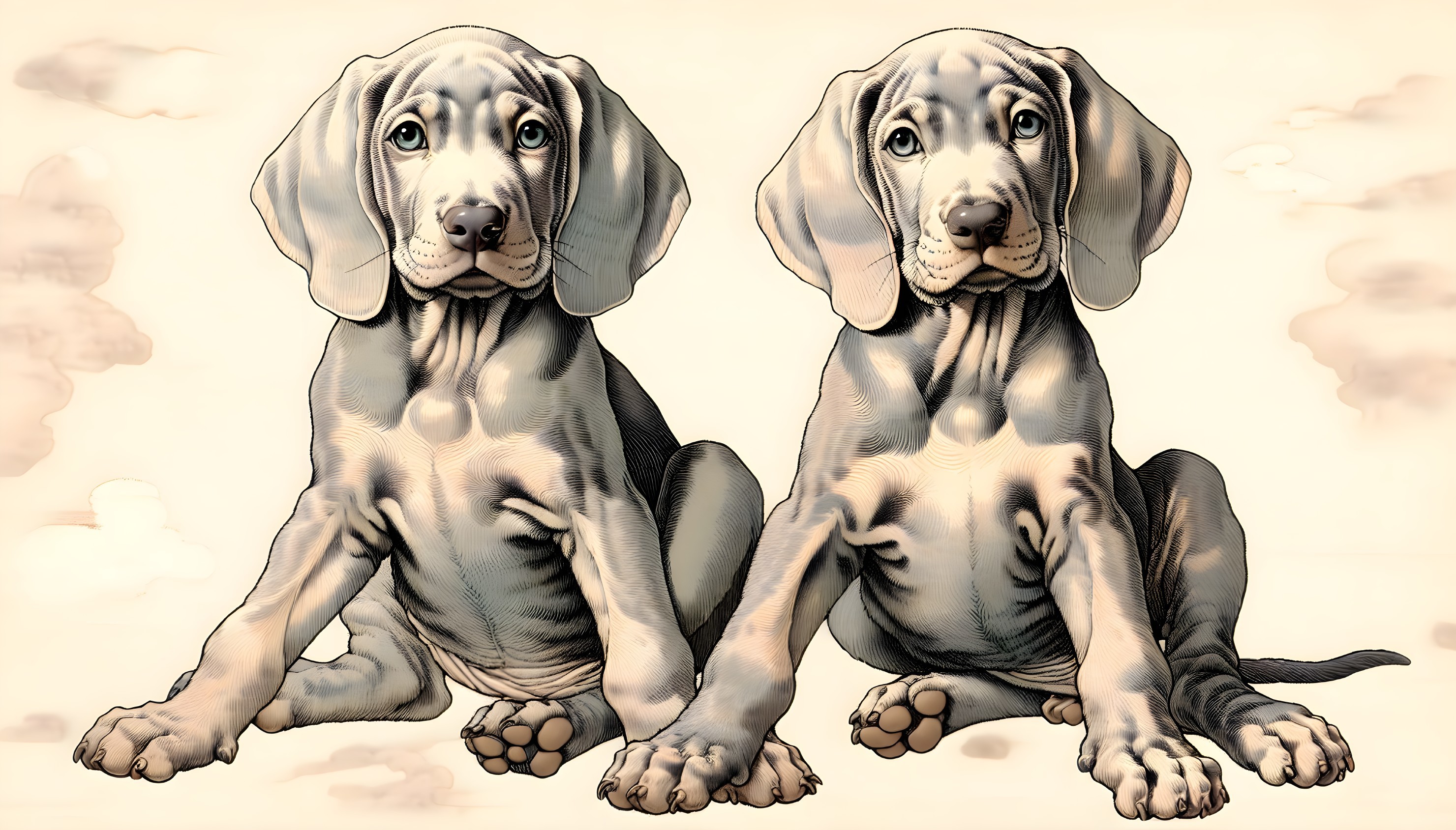 Gray Puppies with Floppy Ears and Expressive Eyes