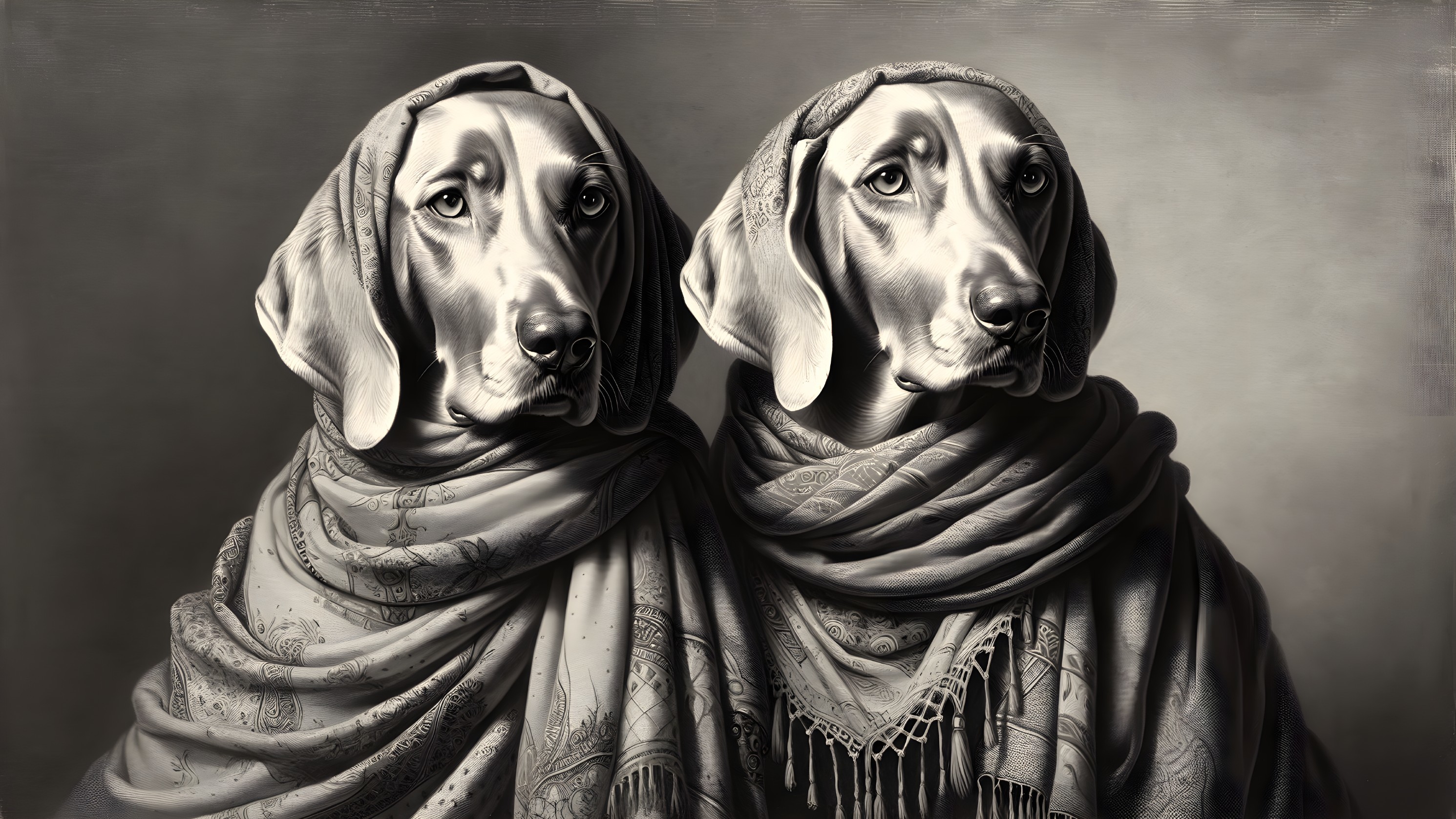 Elegant Dogs in Intricate Shawls with Timeless Appeal