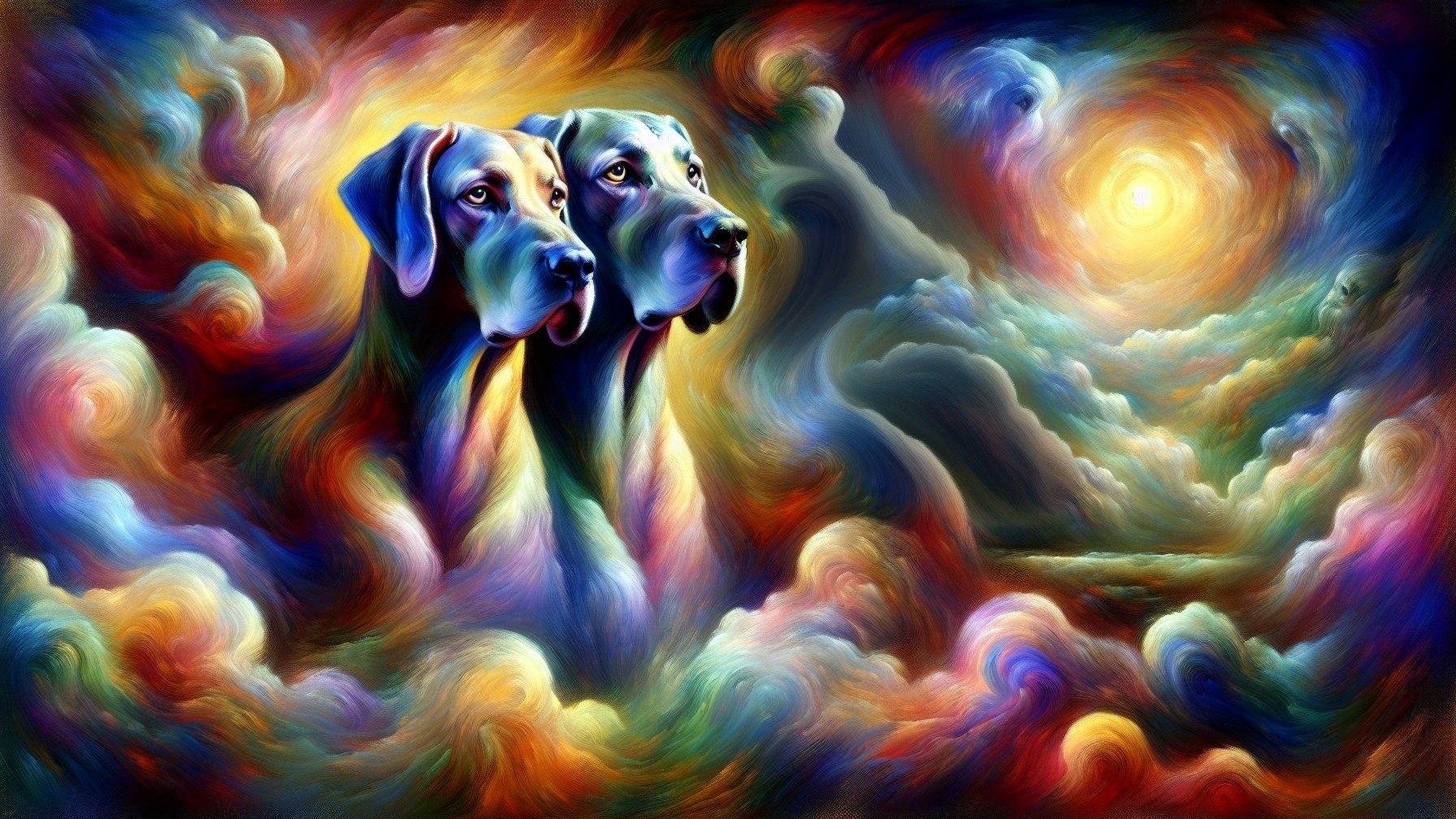 Majestic Dogs in a Colorful Dreamy Landscape