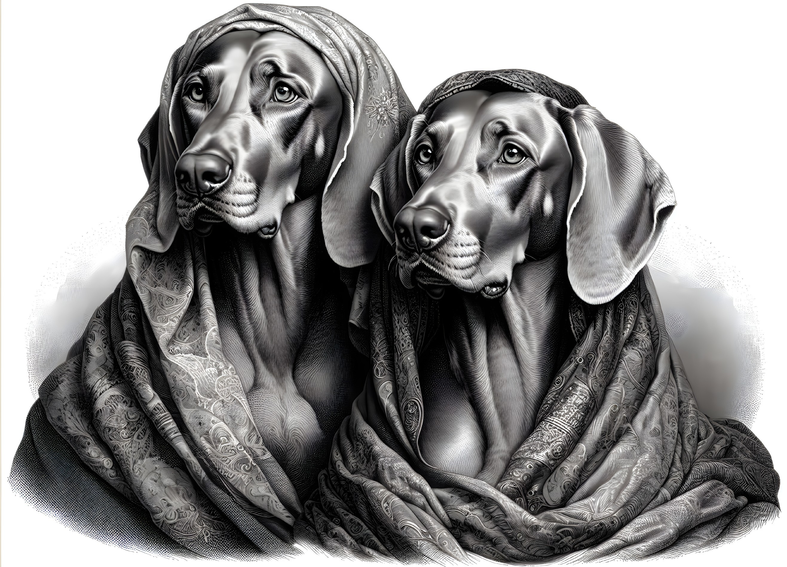 Elegant Great Danes in Intricate Patterned Shawls